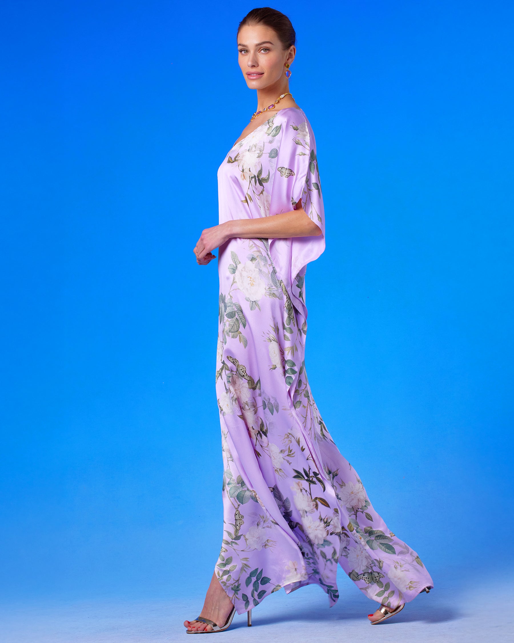 Gwendolyn Silk Kaftan in English Garden side view