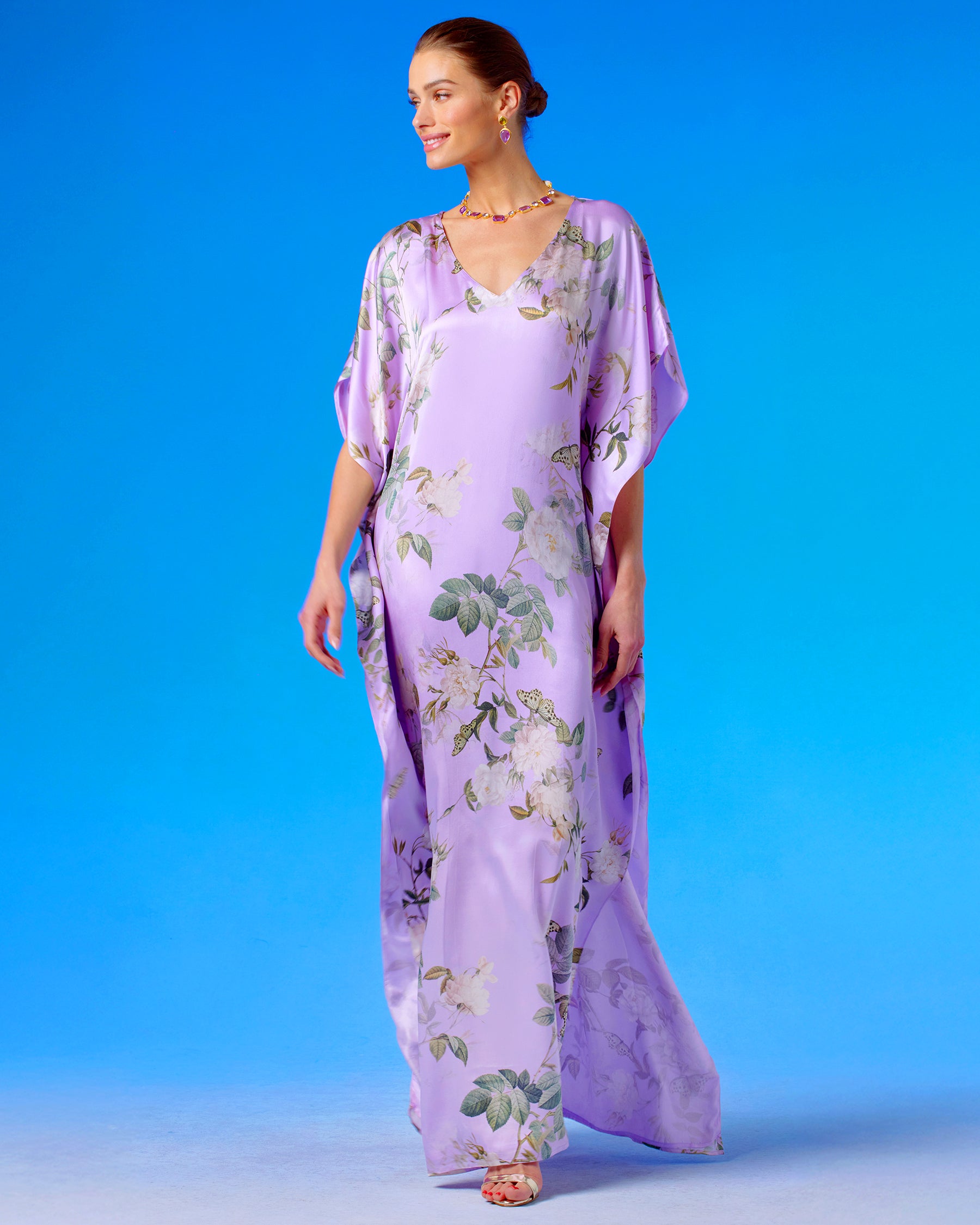 Gwendolyn Silk Kaftan in English Garden front view