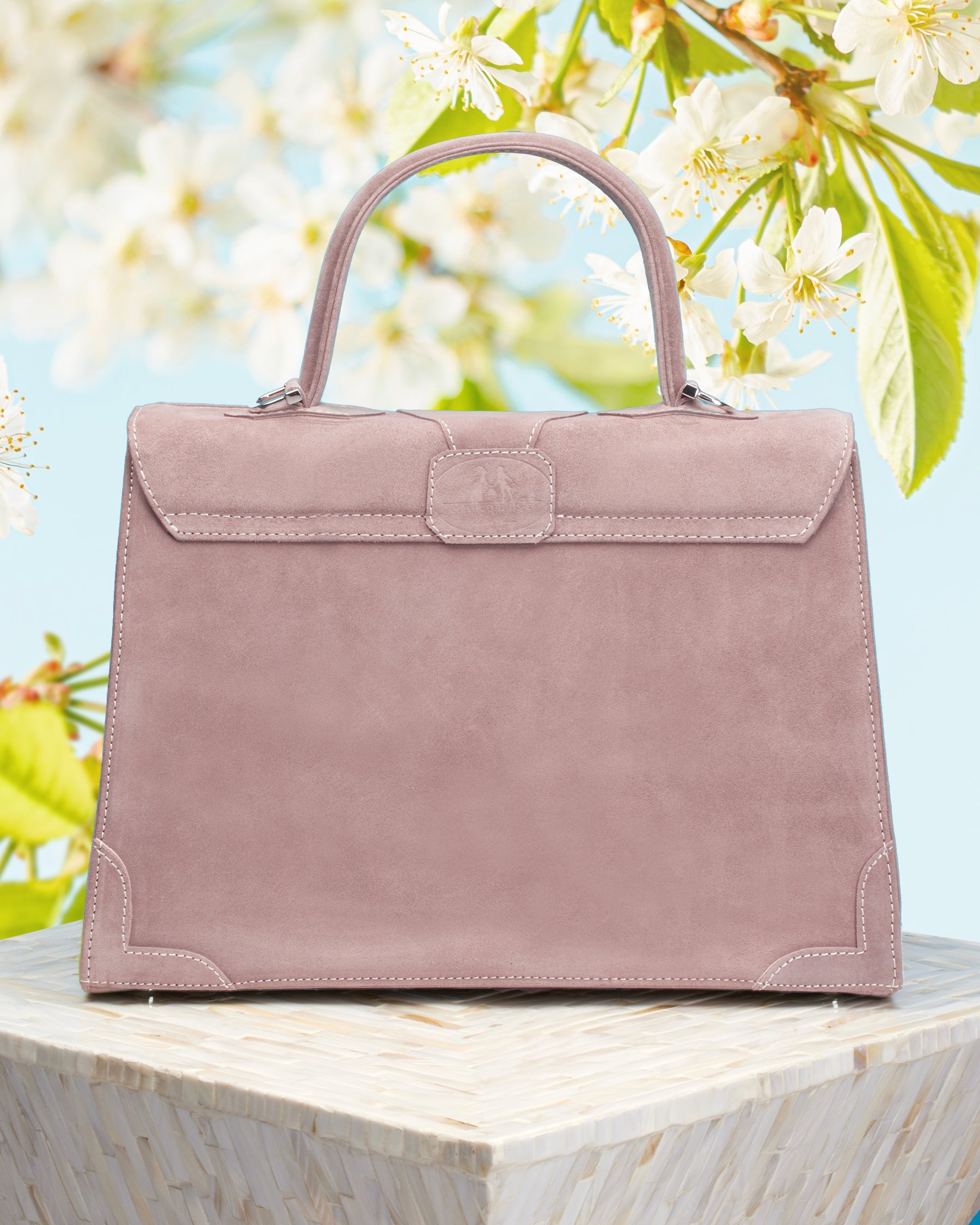 Marquise Paris Marquise Les Iris Top Handle Shoulder Bag in Pastel Pink-Back View