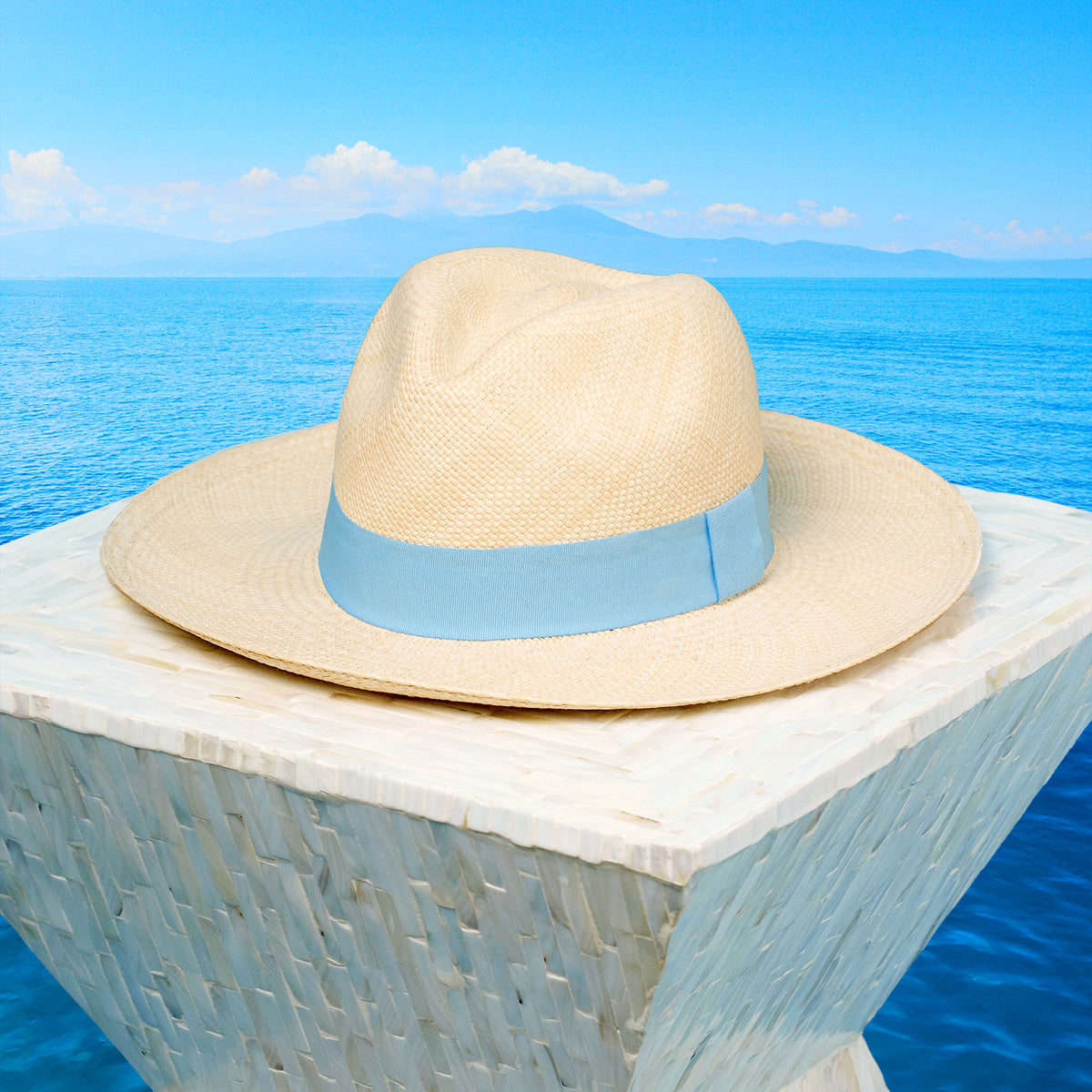 Bought in italy...beautiful blue and white Straw hat Milano - Classic Toquilla Straw Panama Hat | Artesano – www  main image 3