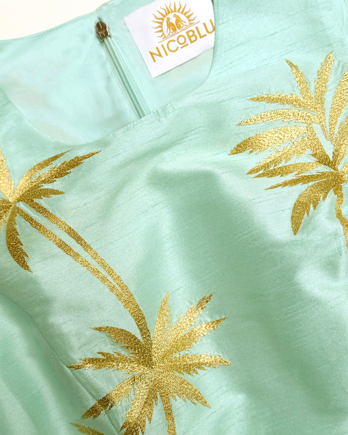Whitney Long Sheath Dress with Palm Embroidery