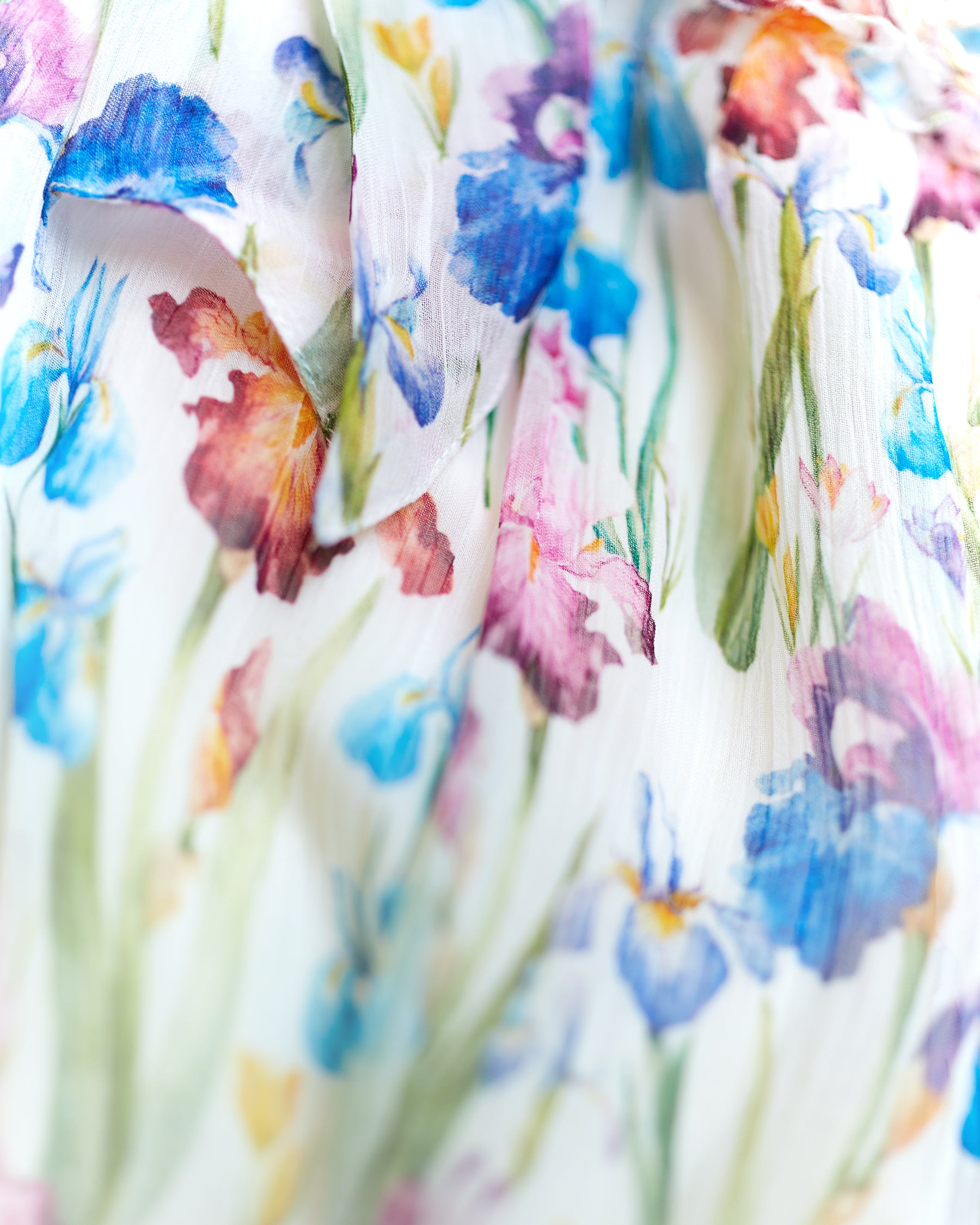 Daphne Cascade Ruffle Chiffon Maxi Dress in Iris Elysian Meadow-detail of print