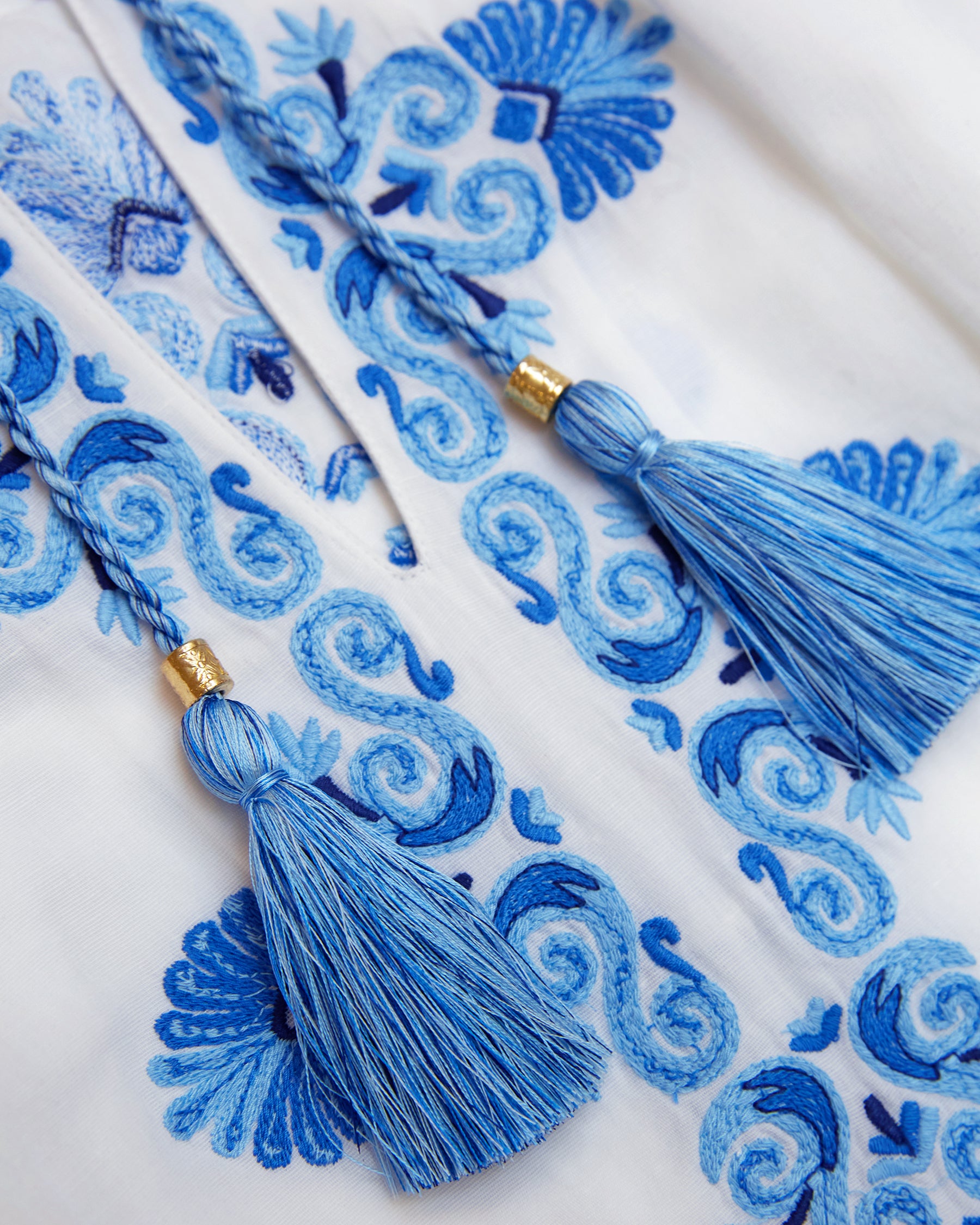 Menorca Peasant Blouse and Grecian Motif Embroidery-Detail of embroidery