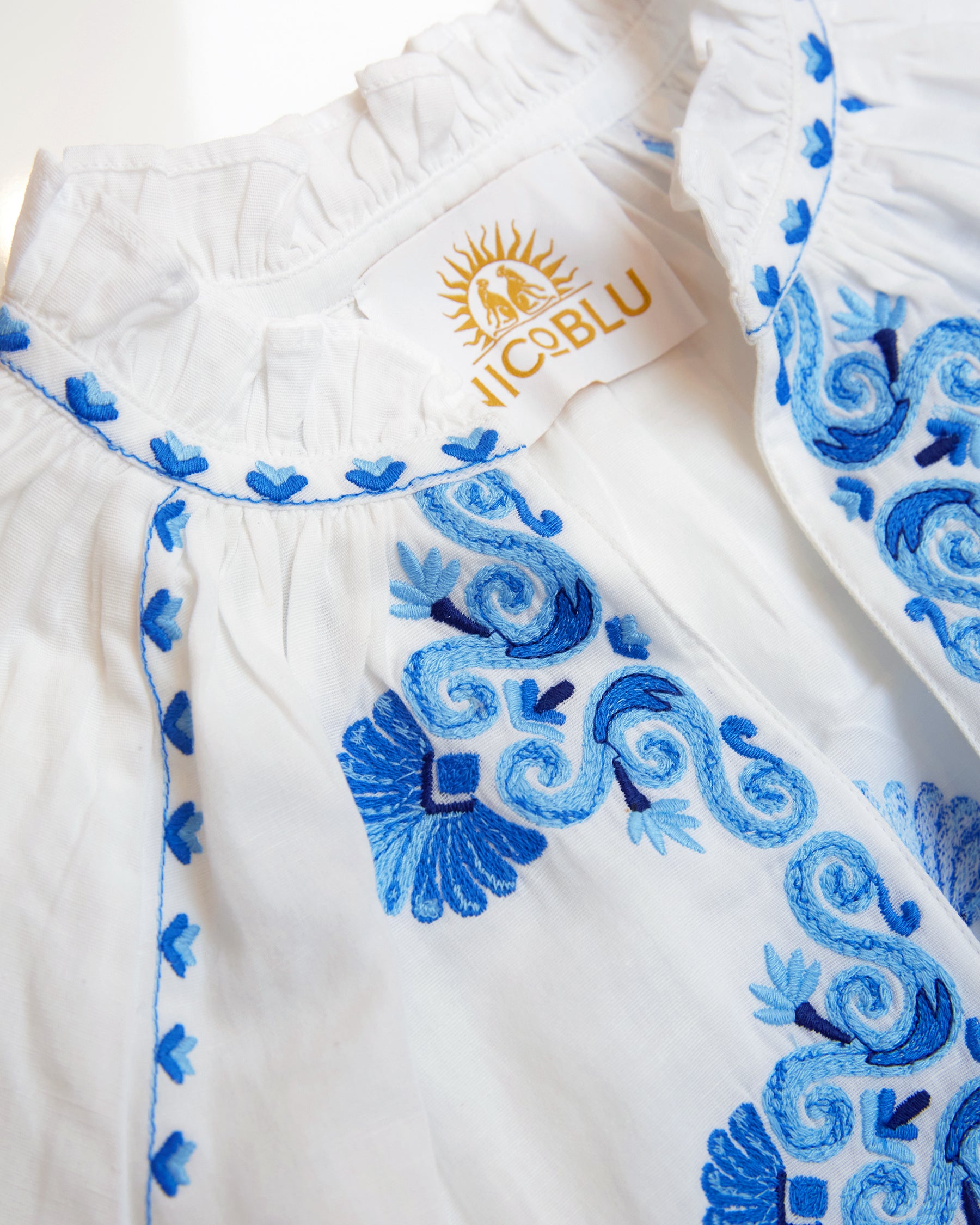 Menorca Peasant Blouse and Grecian Motif Embroidery-Detail of embroidery