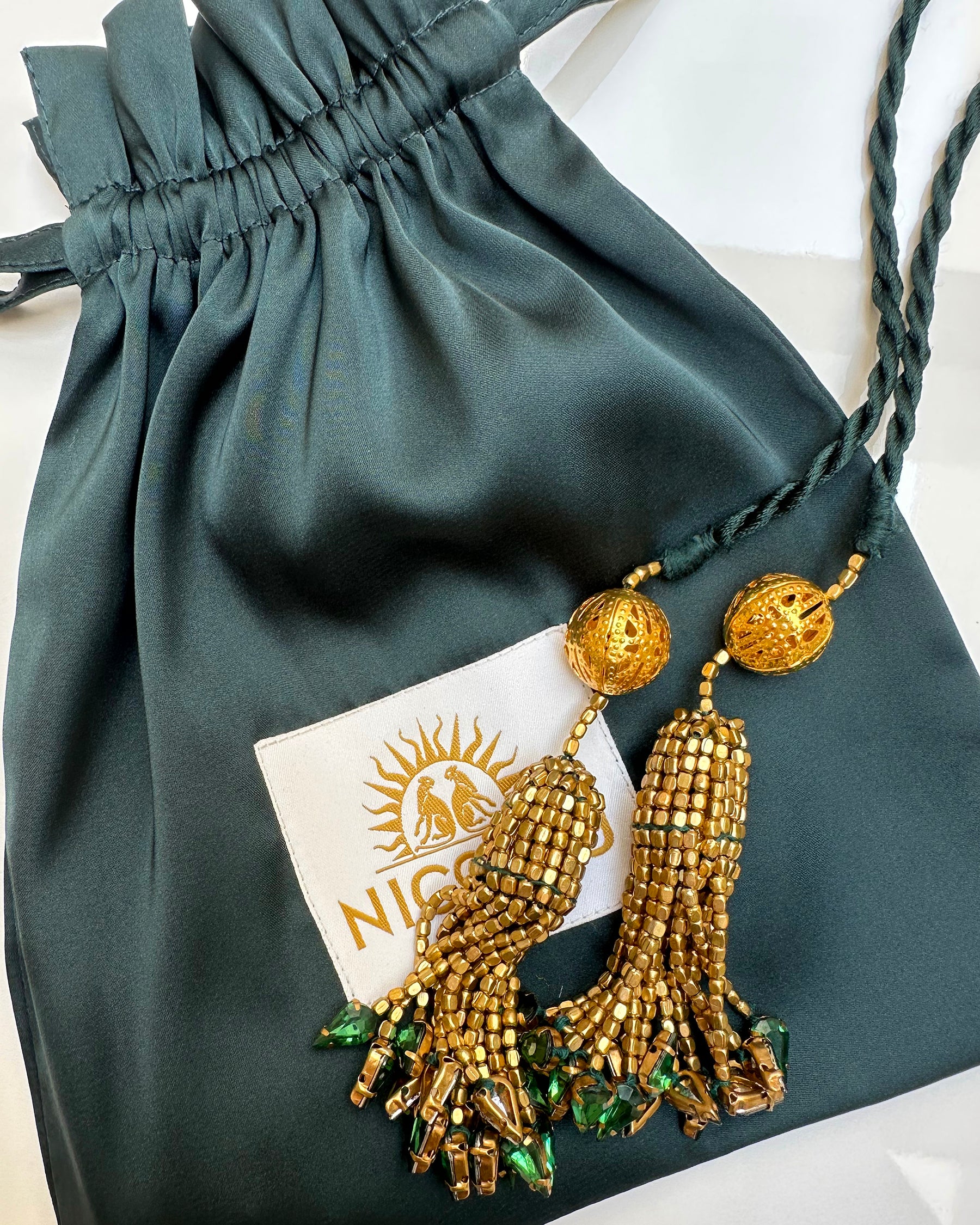 Jeweled Tassels-Agatha Ruffle Maxi Dress in Bavarian Green
