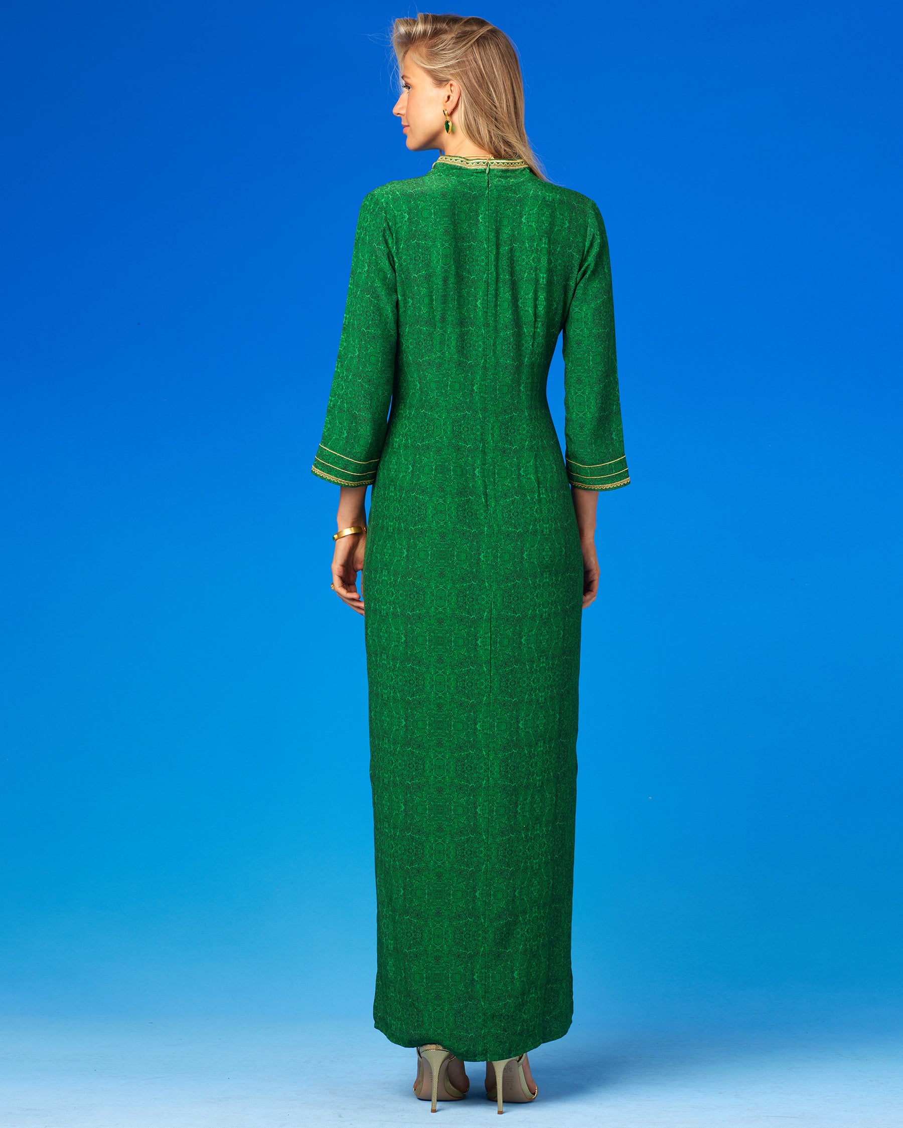 Isabelle Long Tunic Dress in Malachite Burl-Back View