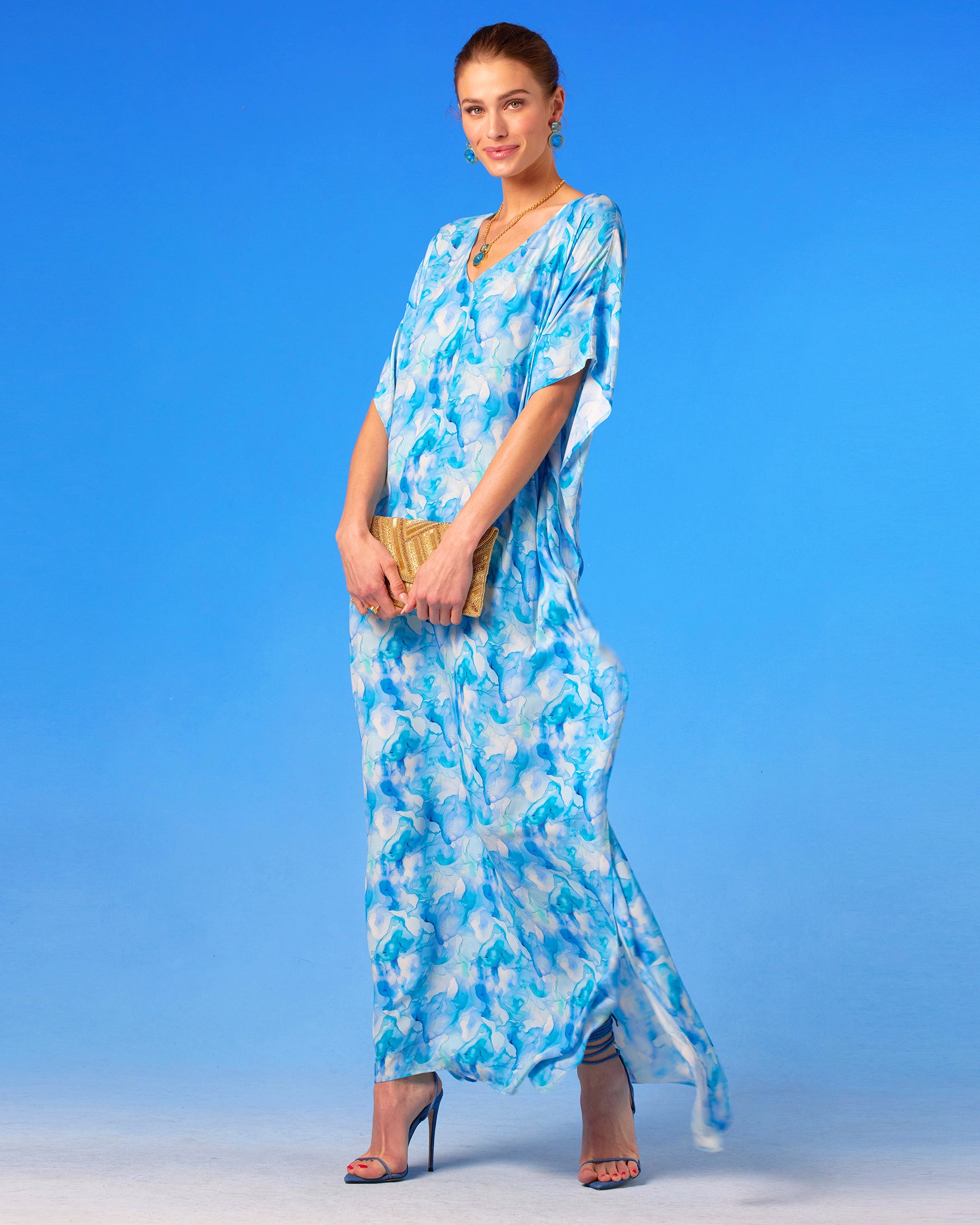 Isla Kaftan in Sea Swirl Blues side view