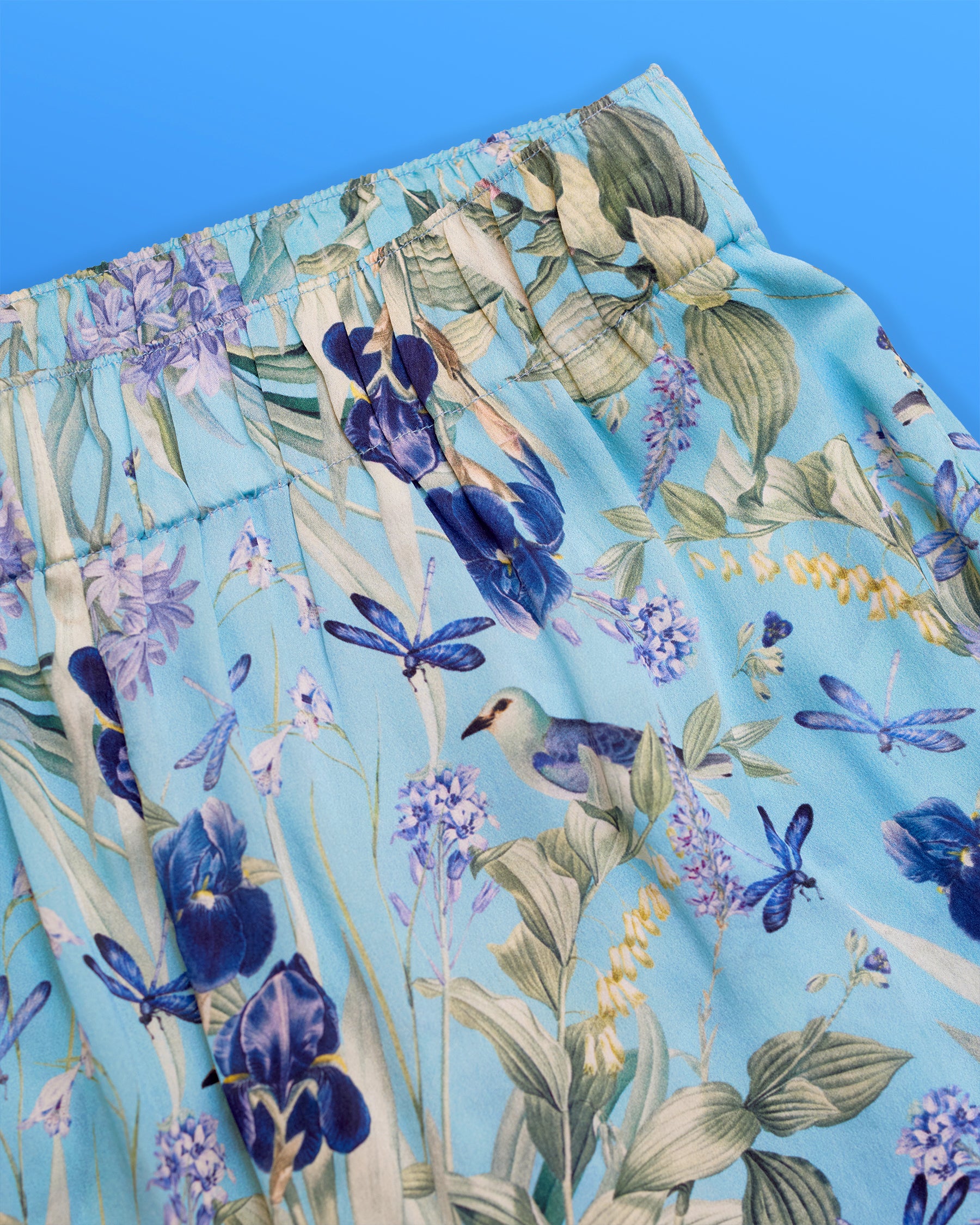 Fleur Washable Silk Pajamas in Magical Garden-detail of elastic waistband