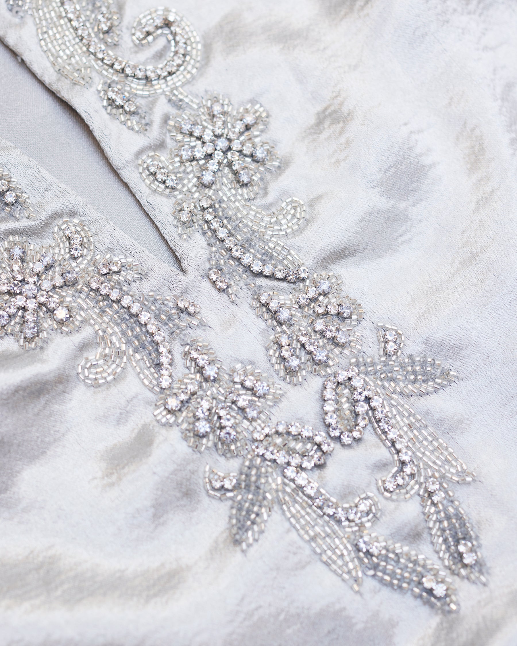 Sylvia Tunic in Silver Shimmer and Crystal Embellishment-detail of hand embellishment