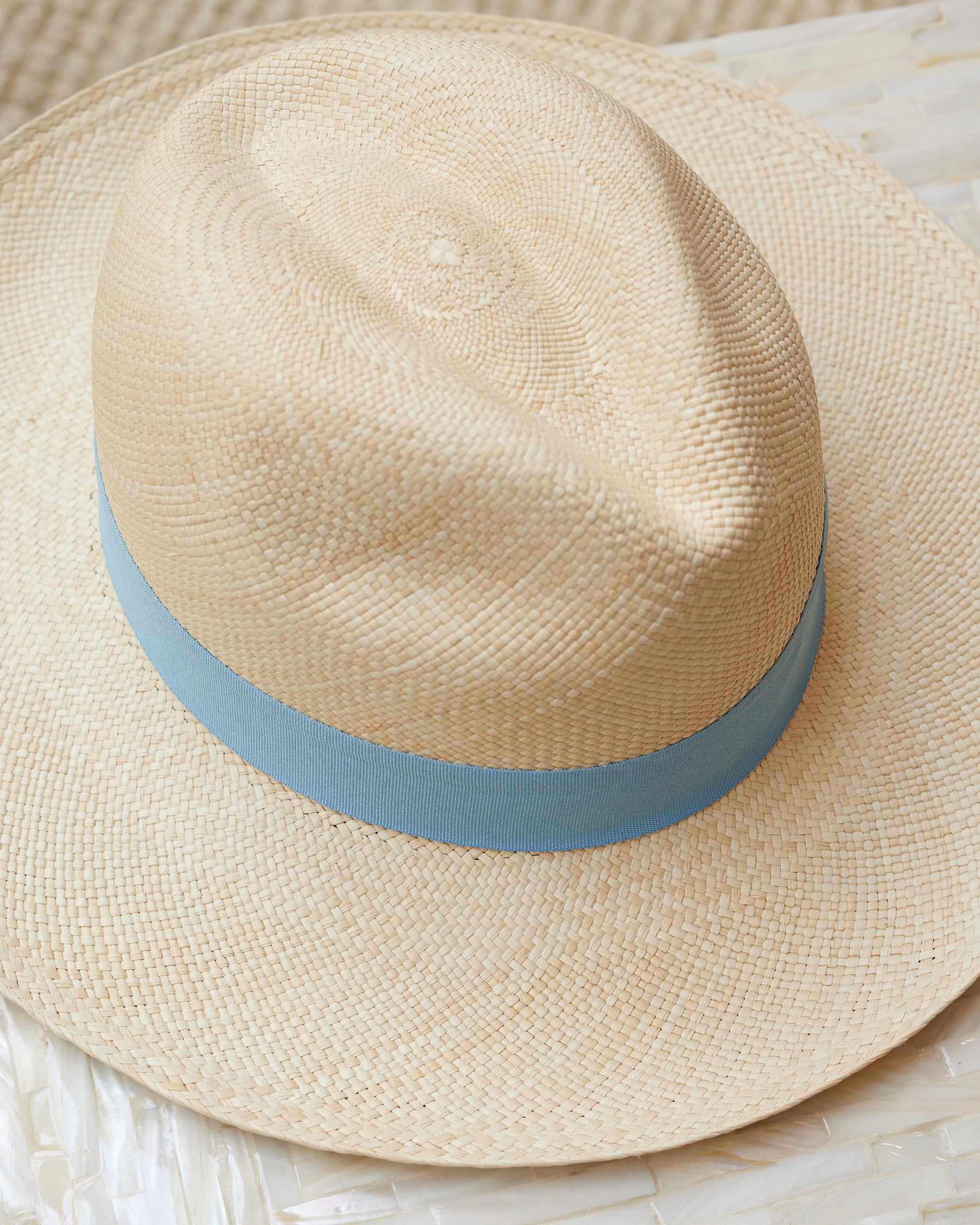 Pippa Panama Straw Hat-detail showing the hand finished edge