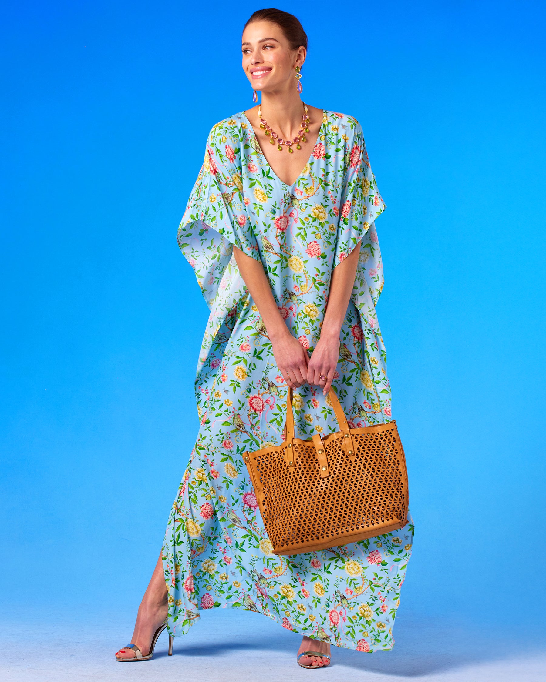 Kallista Kaftan in Antibes Florals front view
