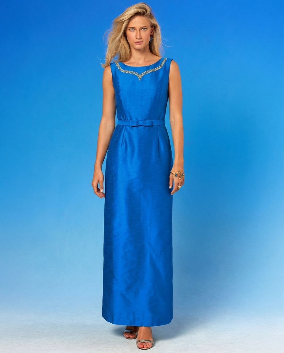 Lauria Gown in Royal Blue and Gold Embellishment