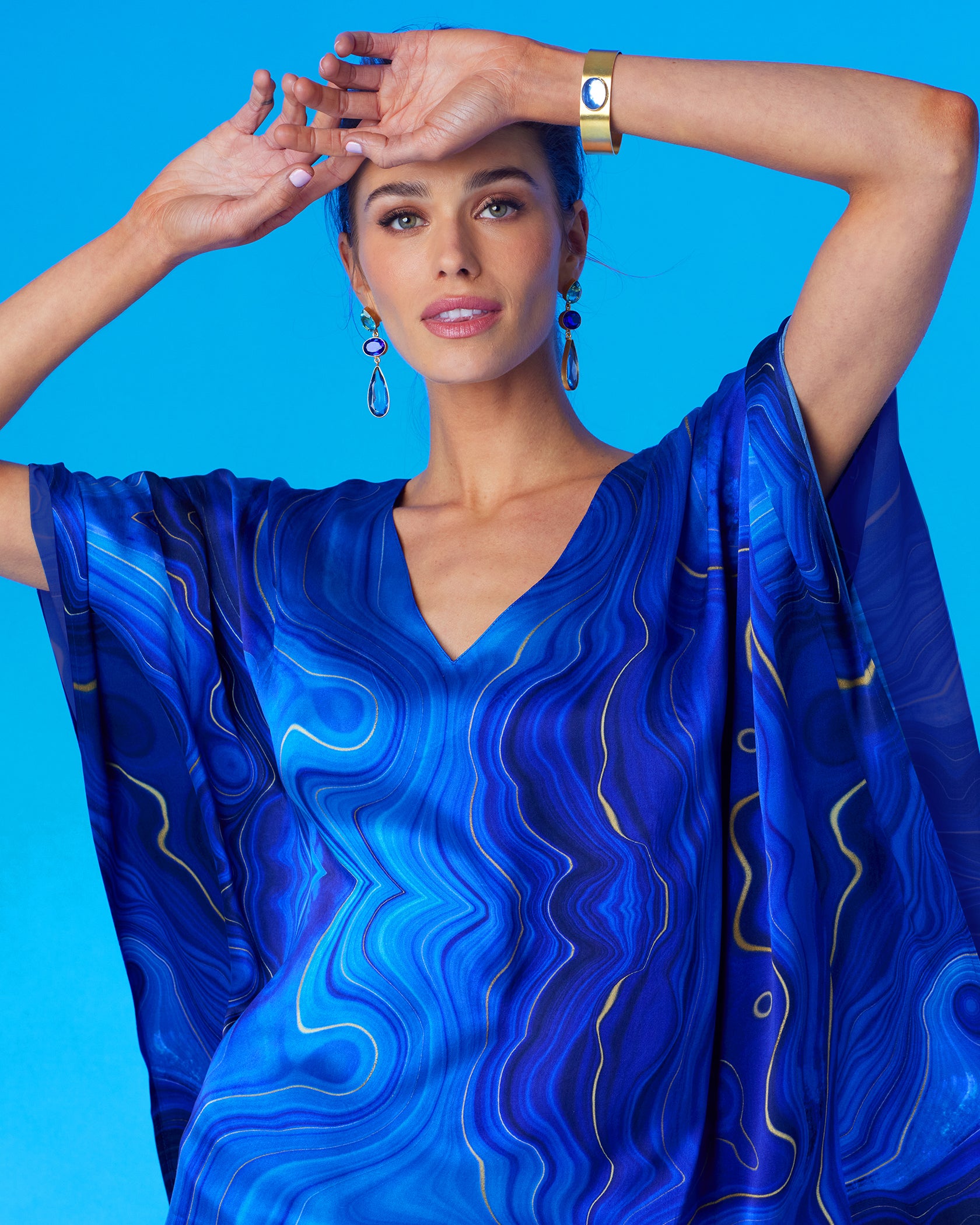 Lavinia Silk Kaftan in Lapis Lazuli Blue-Portrait