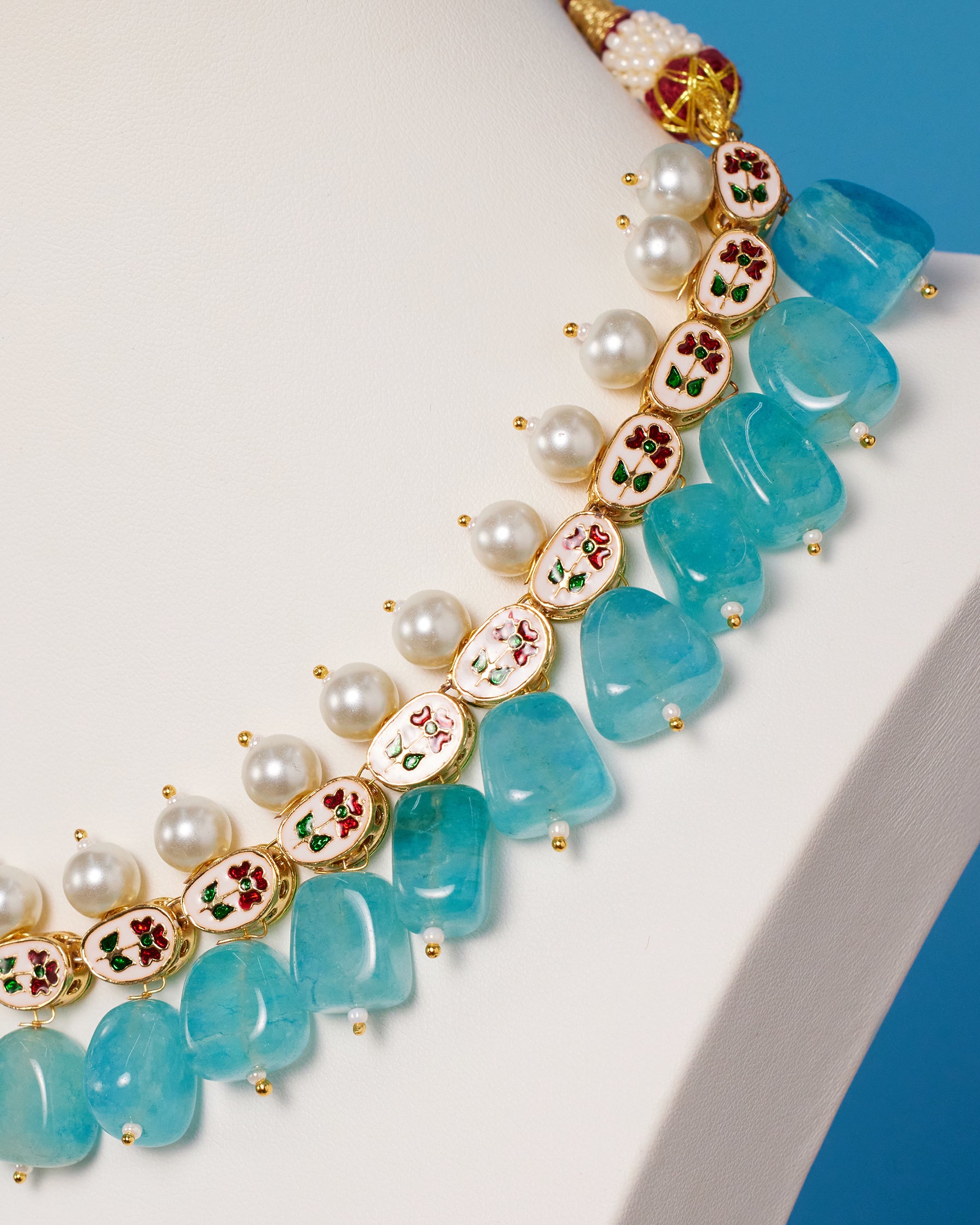 Lucia Necklace in Aqua Blue-Detail View