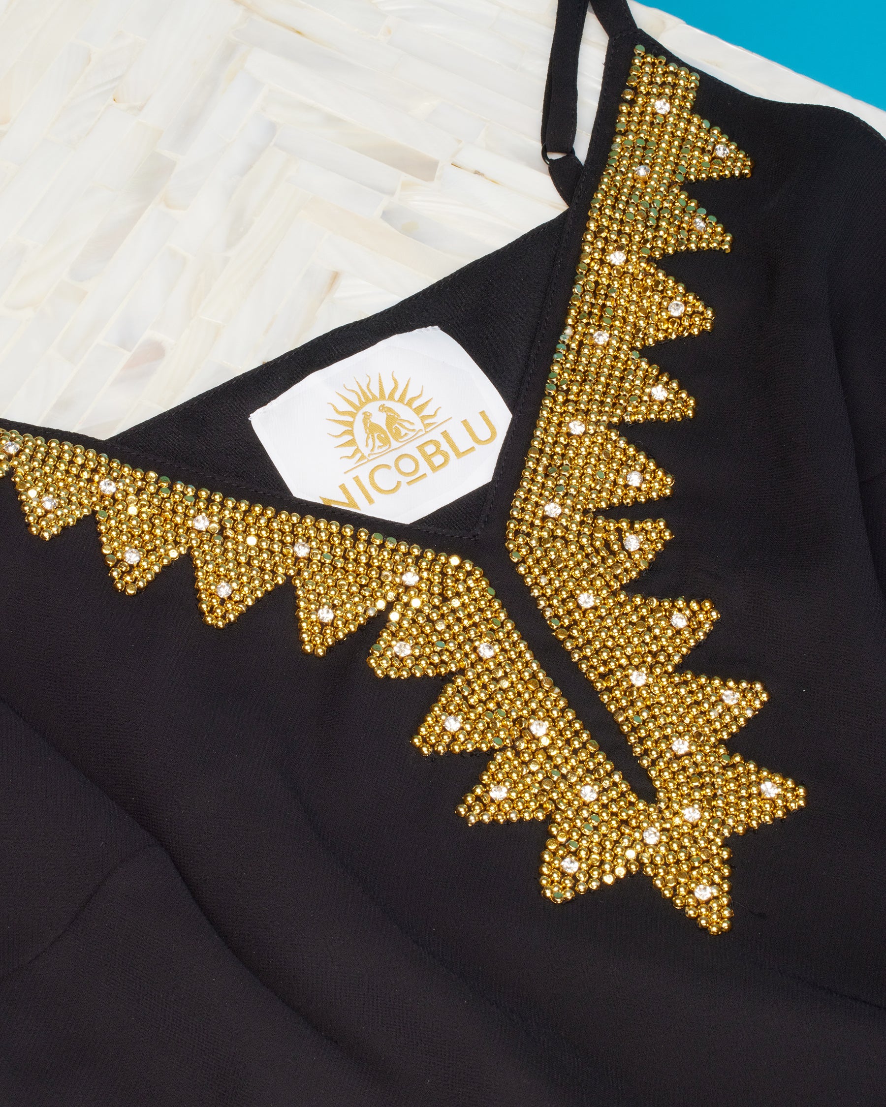 Lysandra Camisole in Black with Gold Embellishment-Detail