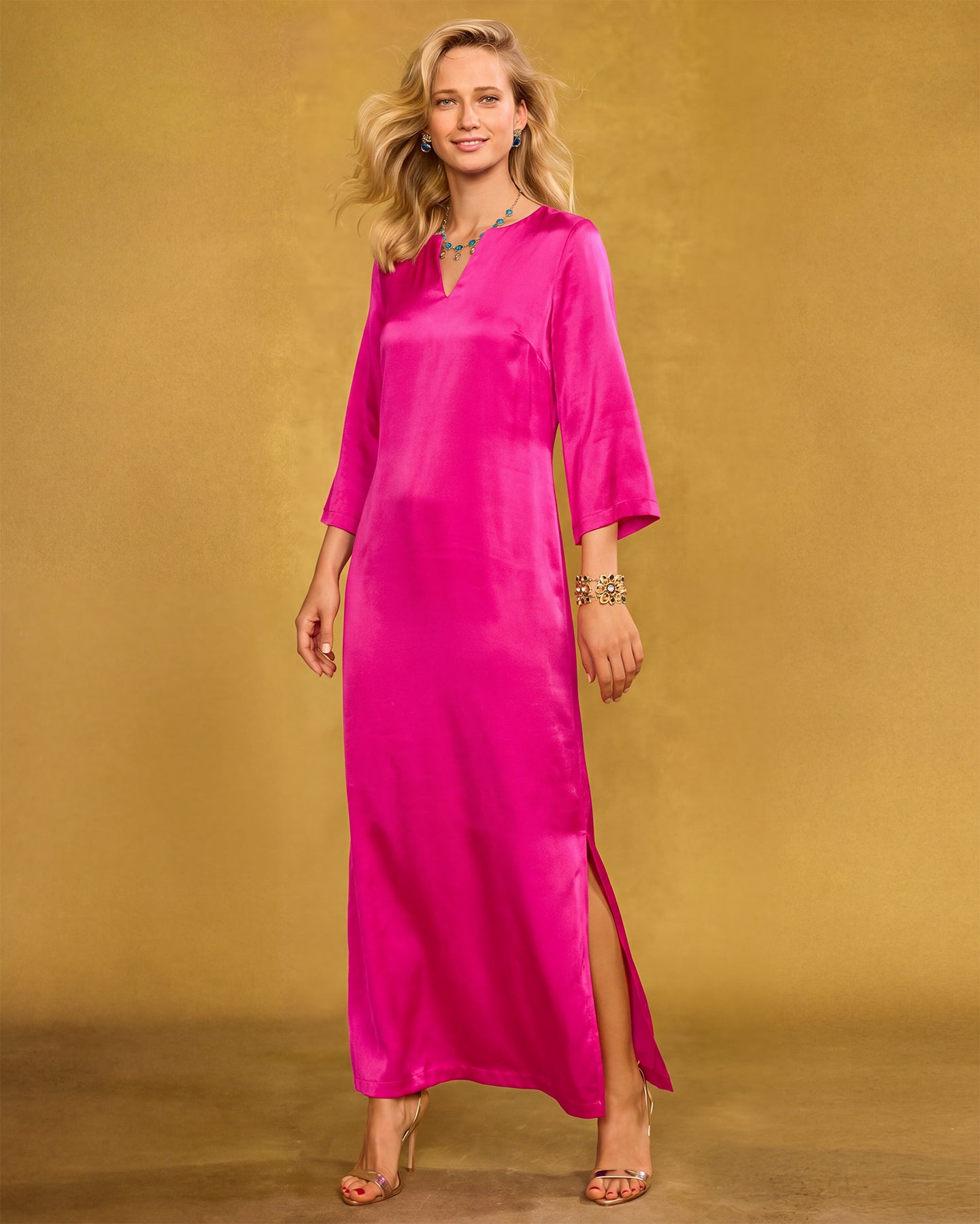 Majorelle Silk Dress in Majorelle Silk Dress in Fuchsia