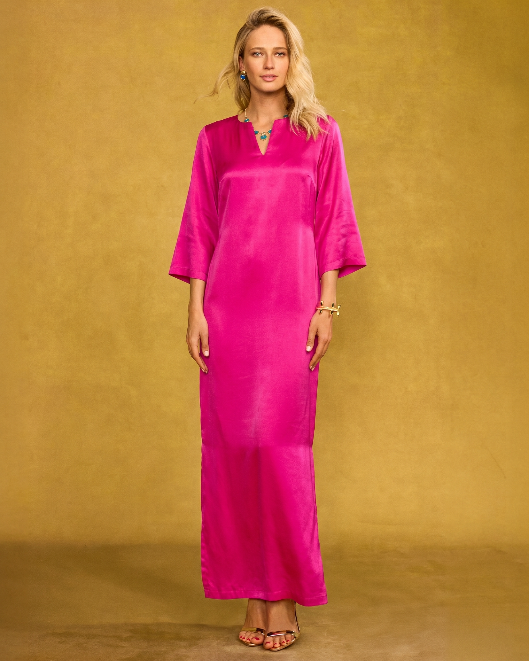 Majorelle Silk Dress in Majorelle Silk Dress in Fuchsia
