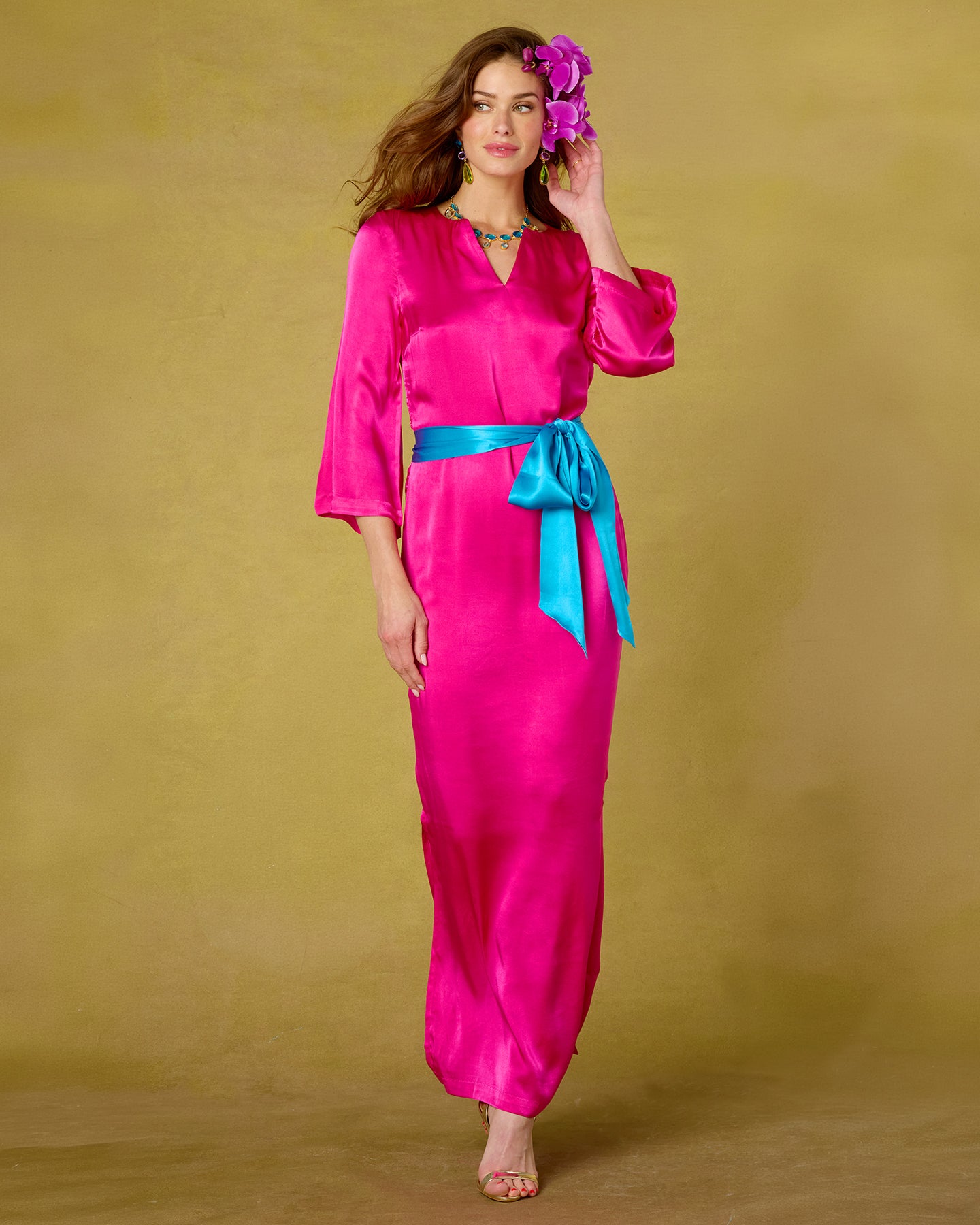 Majorelle Silk Dress in Majorelle Silk Dress in Fuchsia