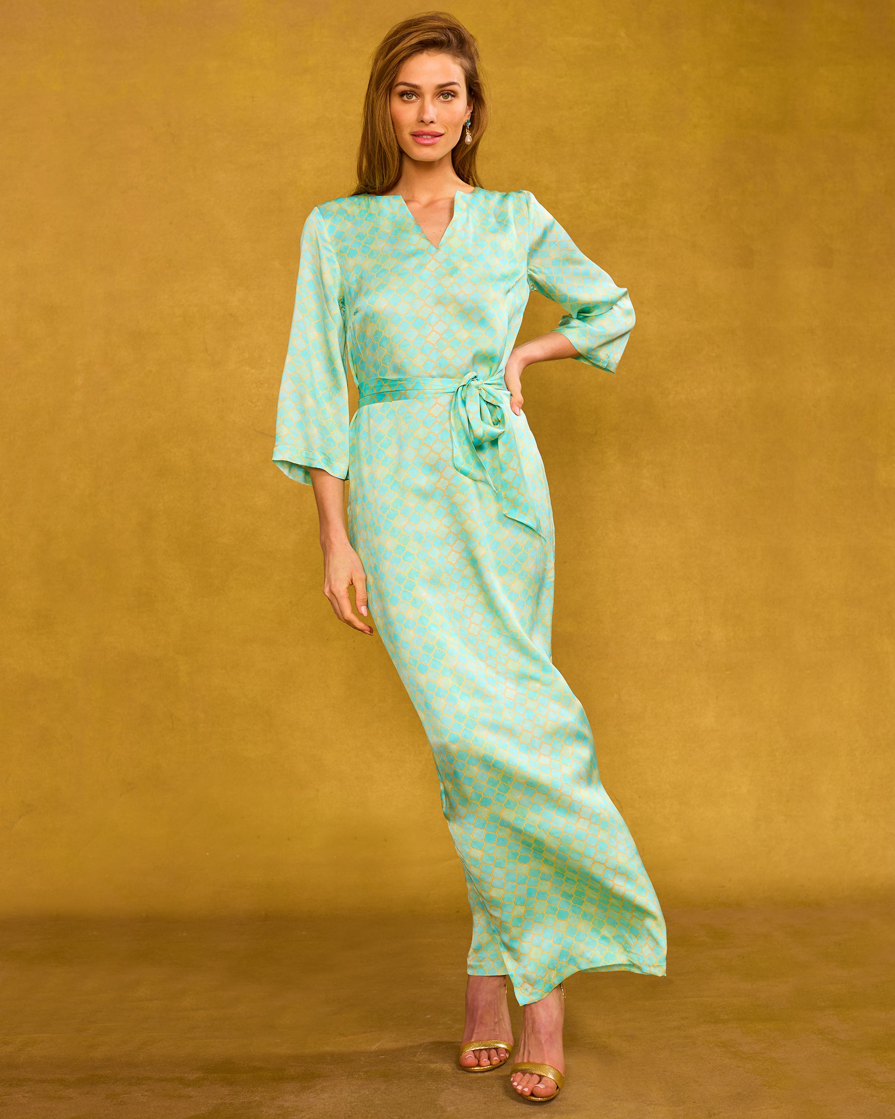 Majorelle Silk Dress in Mint Julep Alhambra front view