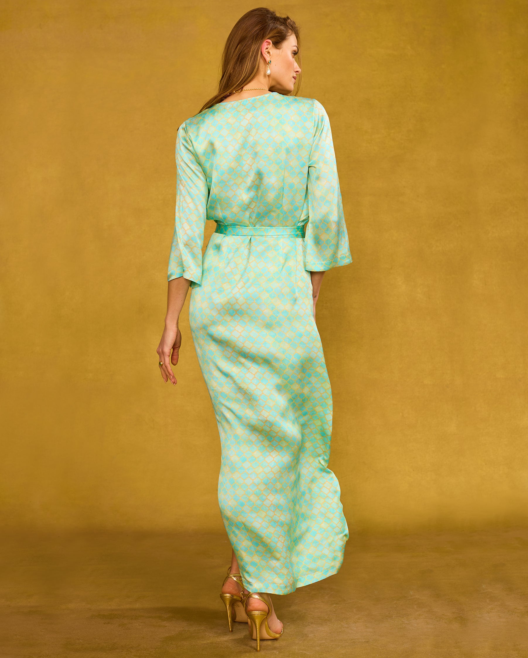Majorelle Silk Dress in Mint Julep Alhambra back view