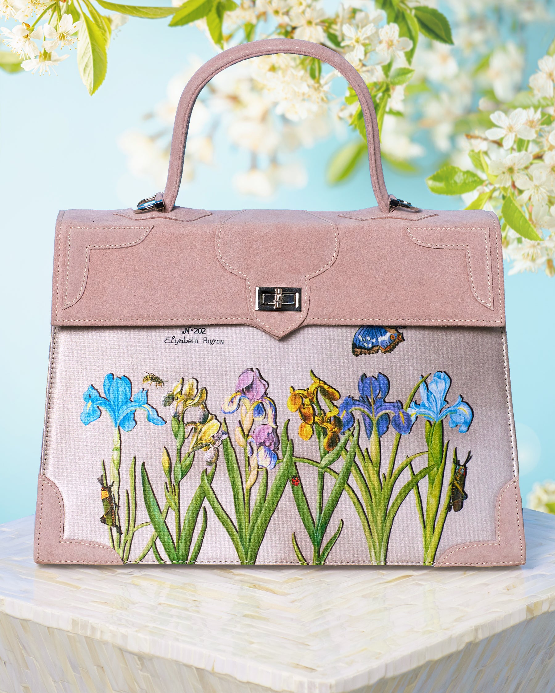 Marquise Paris Marquise Les Iris Top Handle Shoulder Bag in Pastel Pink-Front View