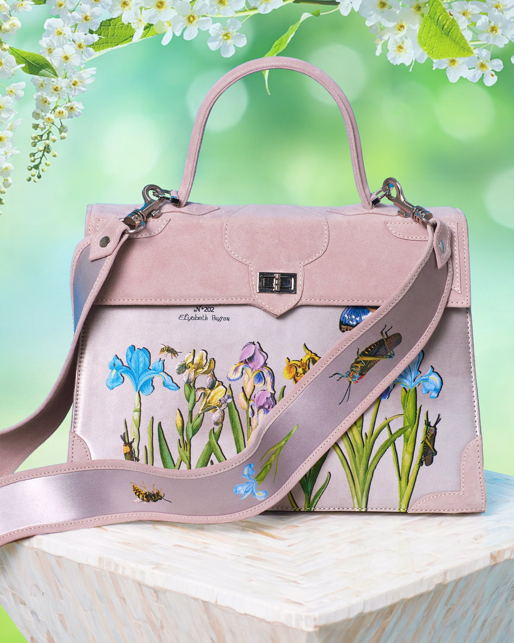 Marquise Paris Marquise Les Iris Top Handle Shoulder Bag in Pastel Pink-With Shoulder Strap