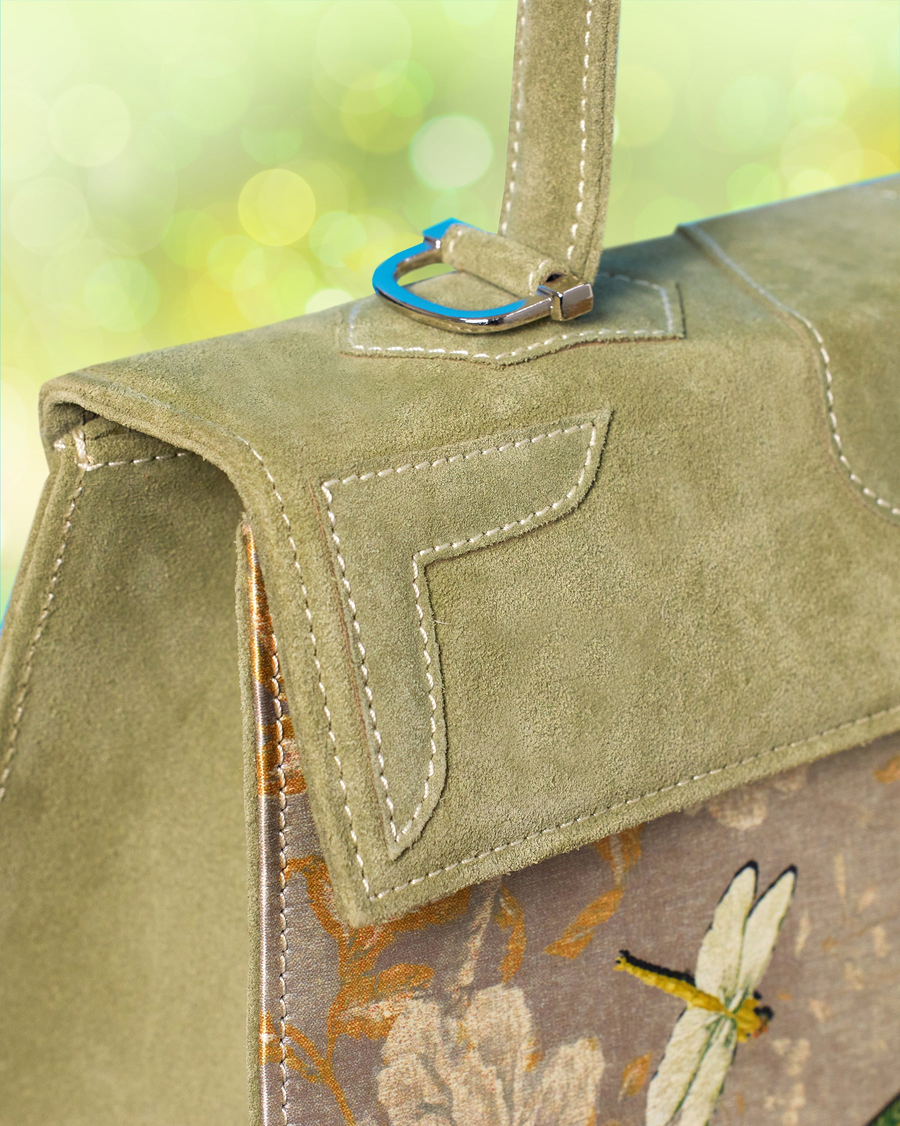 Marquise Paris Marquise Le Perdreau Top Handle Shoulder Bag in Moss Green-Detail of top handle