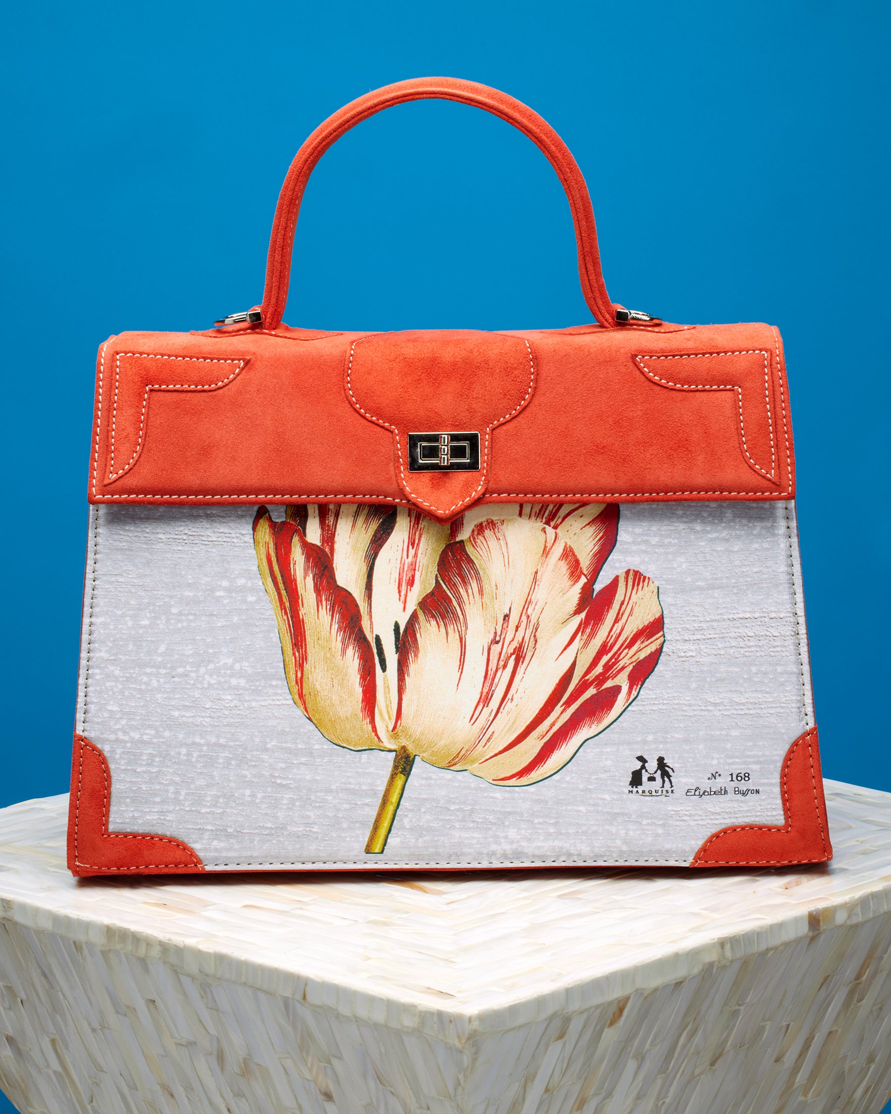 Marquise Paris Tulipe Top Handle Shoulder Bag in Red Coral