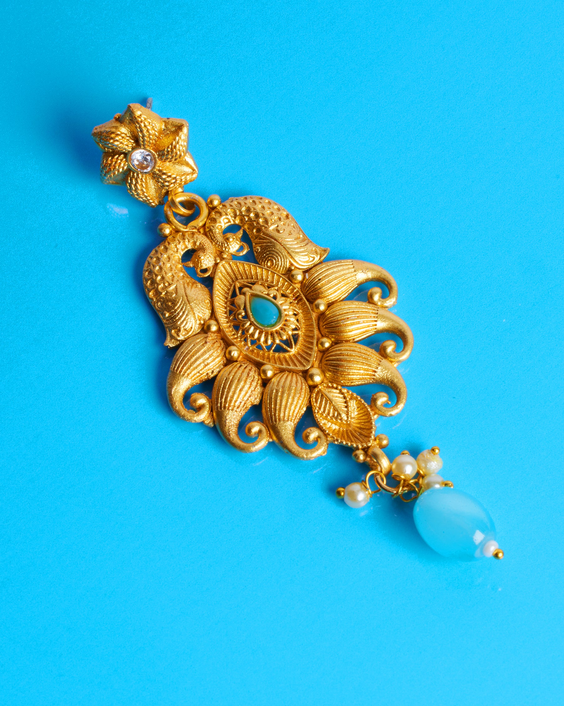 Aria Earrings in Gold Plated Filigree and Aquamarine