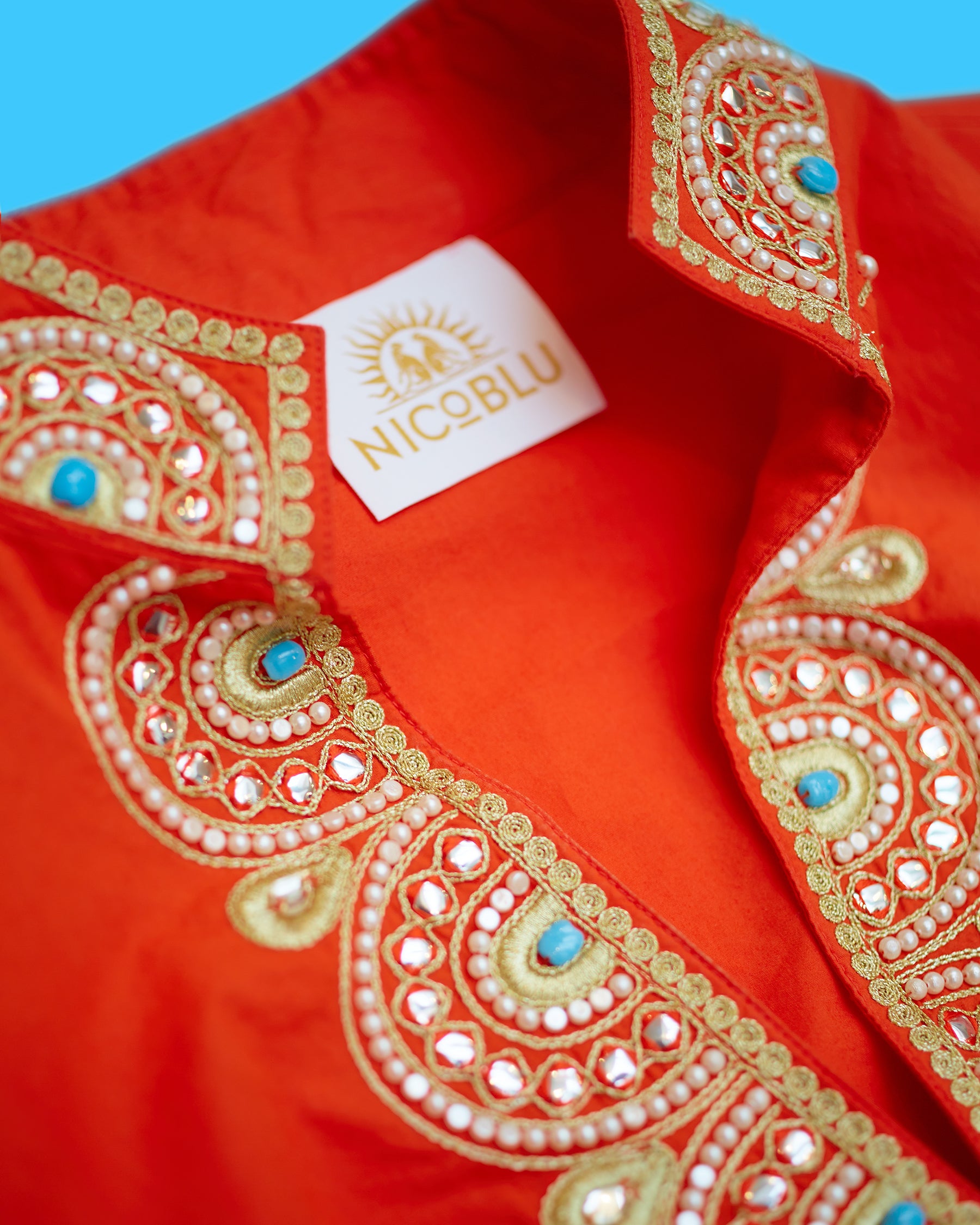 Noor Orange Tunic with Gold Embellishment-Details