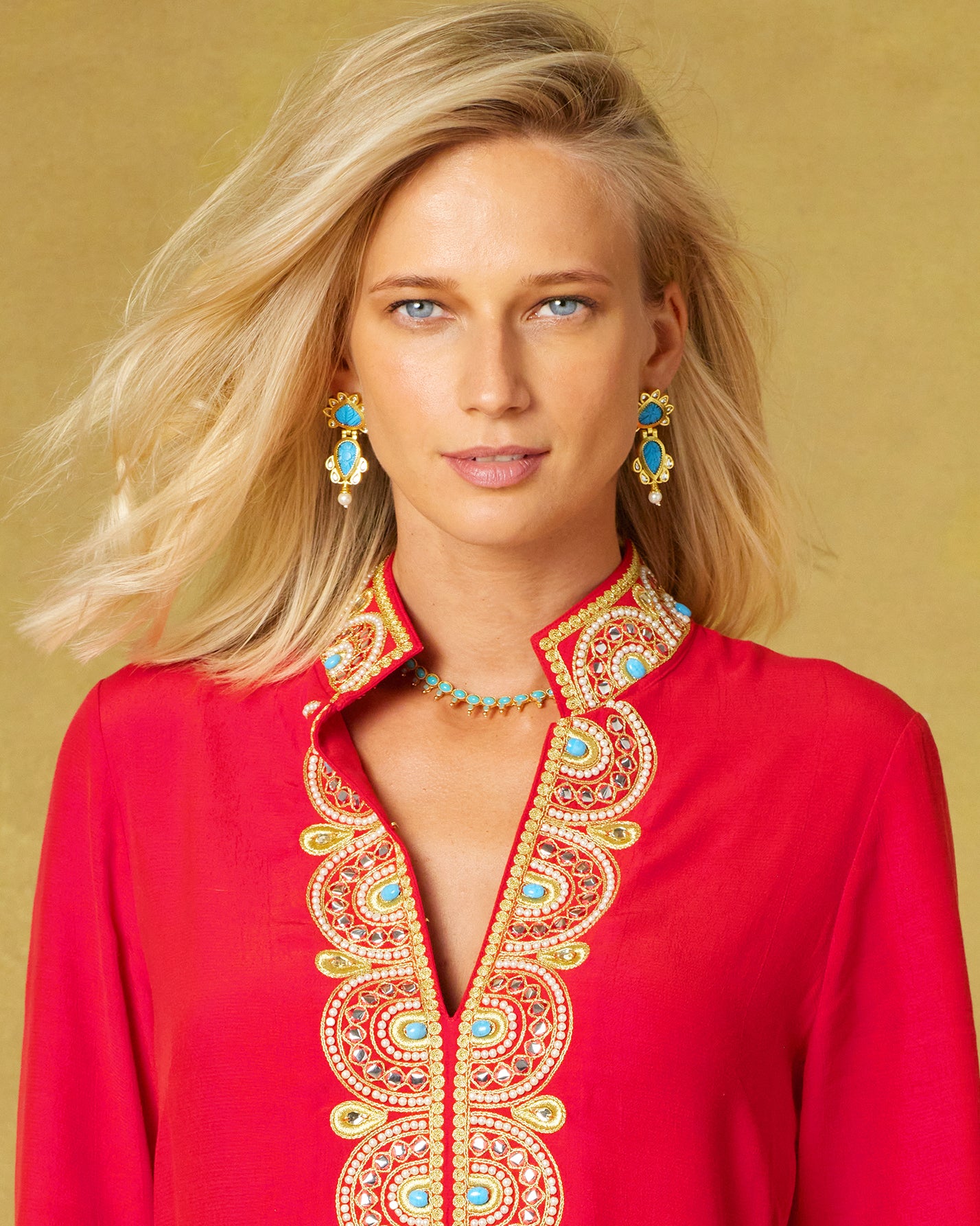 Noor Red Tunic with Gold Embellishment portrait