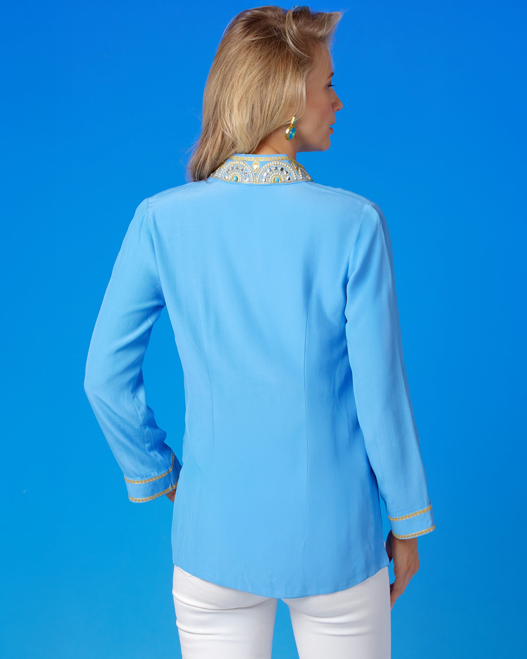 Noor Regency Blue Tunic with Gold Embellishment back view