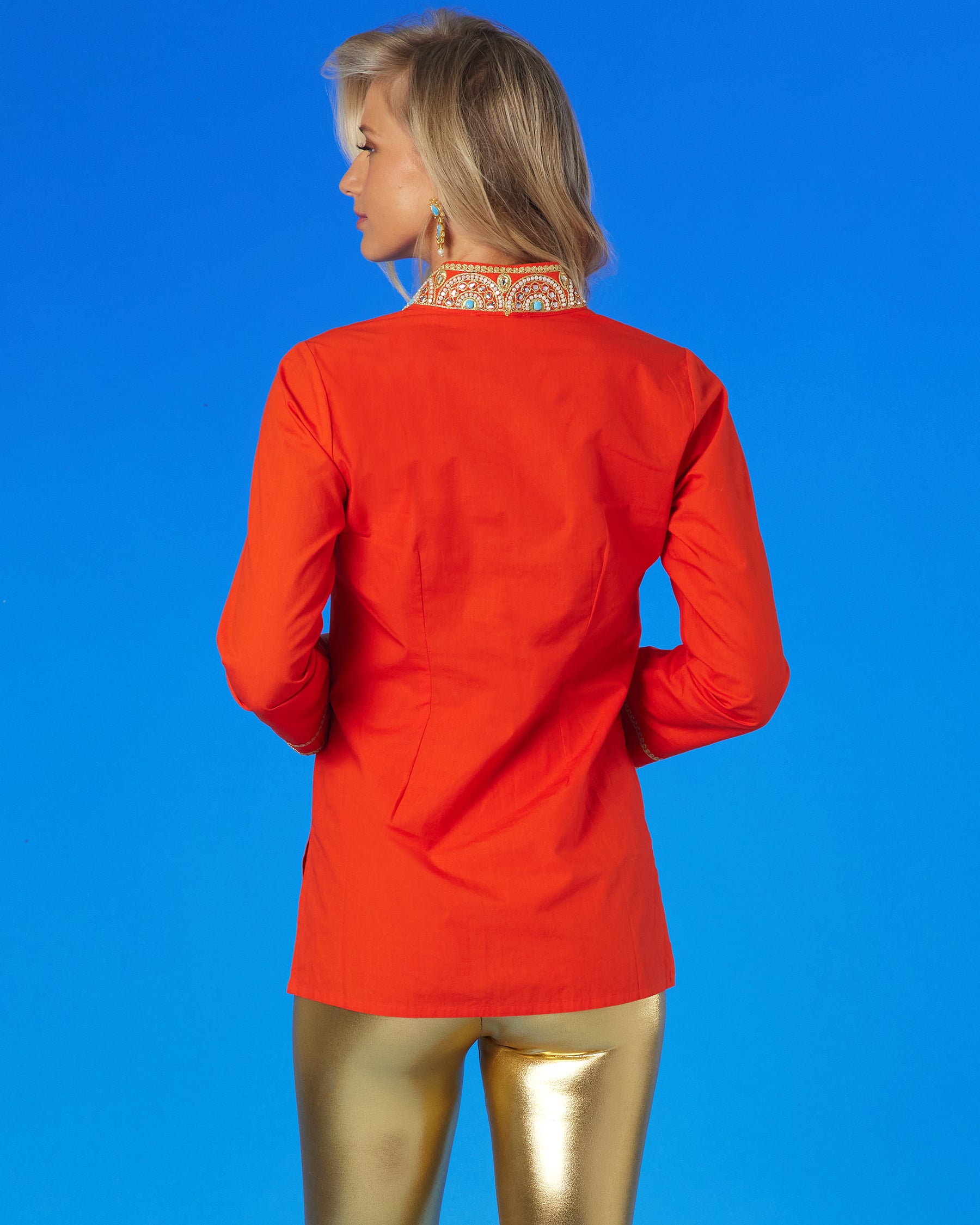 Noor Orange Tunic with Gold Embellishment-Back View