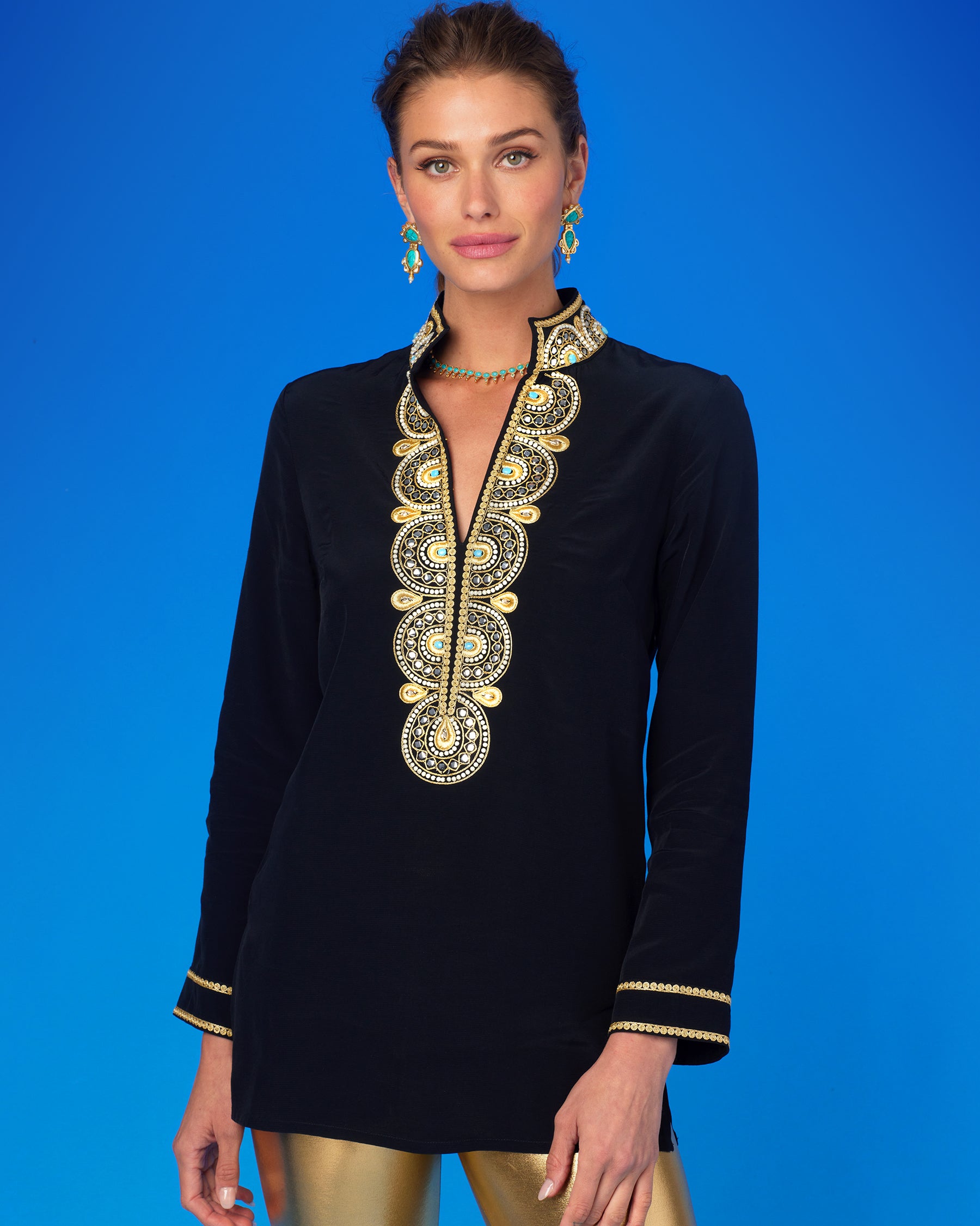 Noor Black Tunic with Gold Embellishment