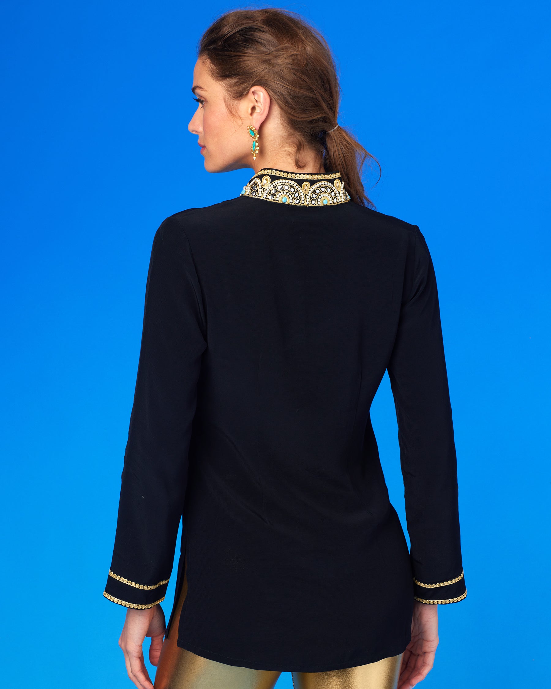 Noor Black Tunic with Gold Embellishment-Back View