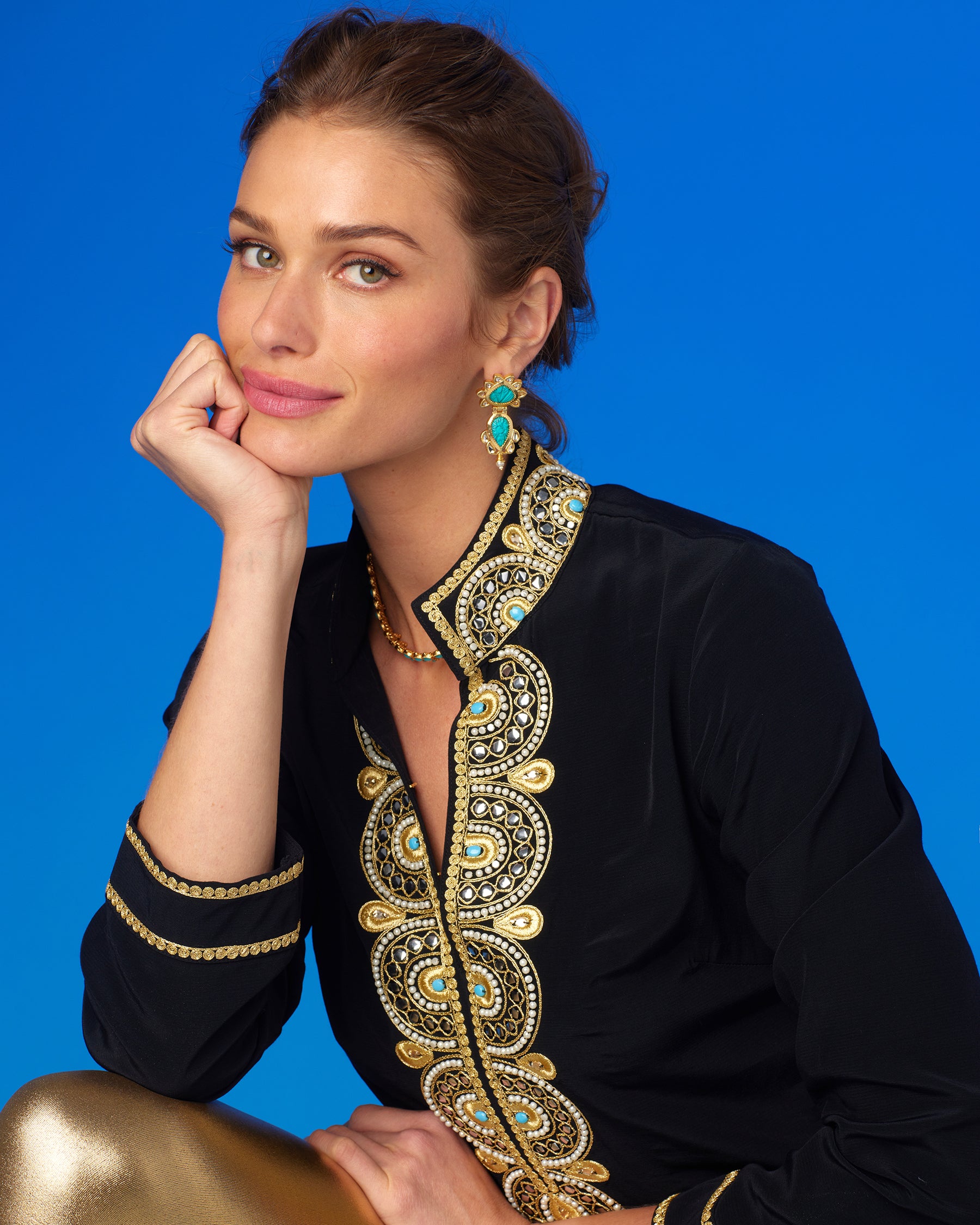 Noor Black Tunic with Gold Embellishment-Portrait