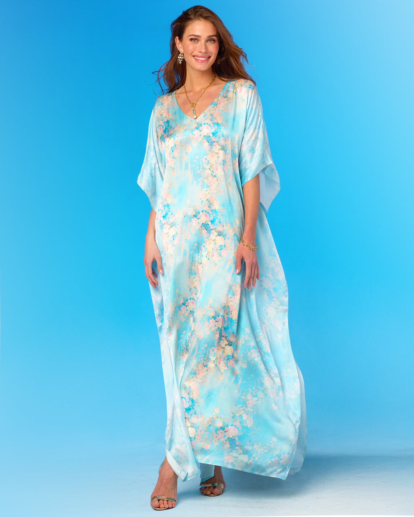 Ophelia Silk Kaftan in Impressionist Florals