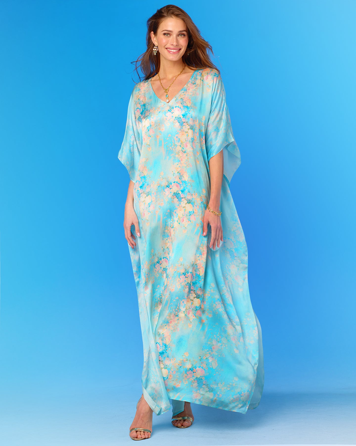 Ophelia Silk Kaftan in Impressionist Florals