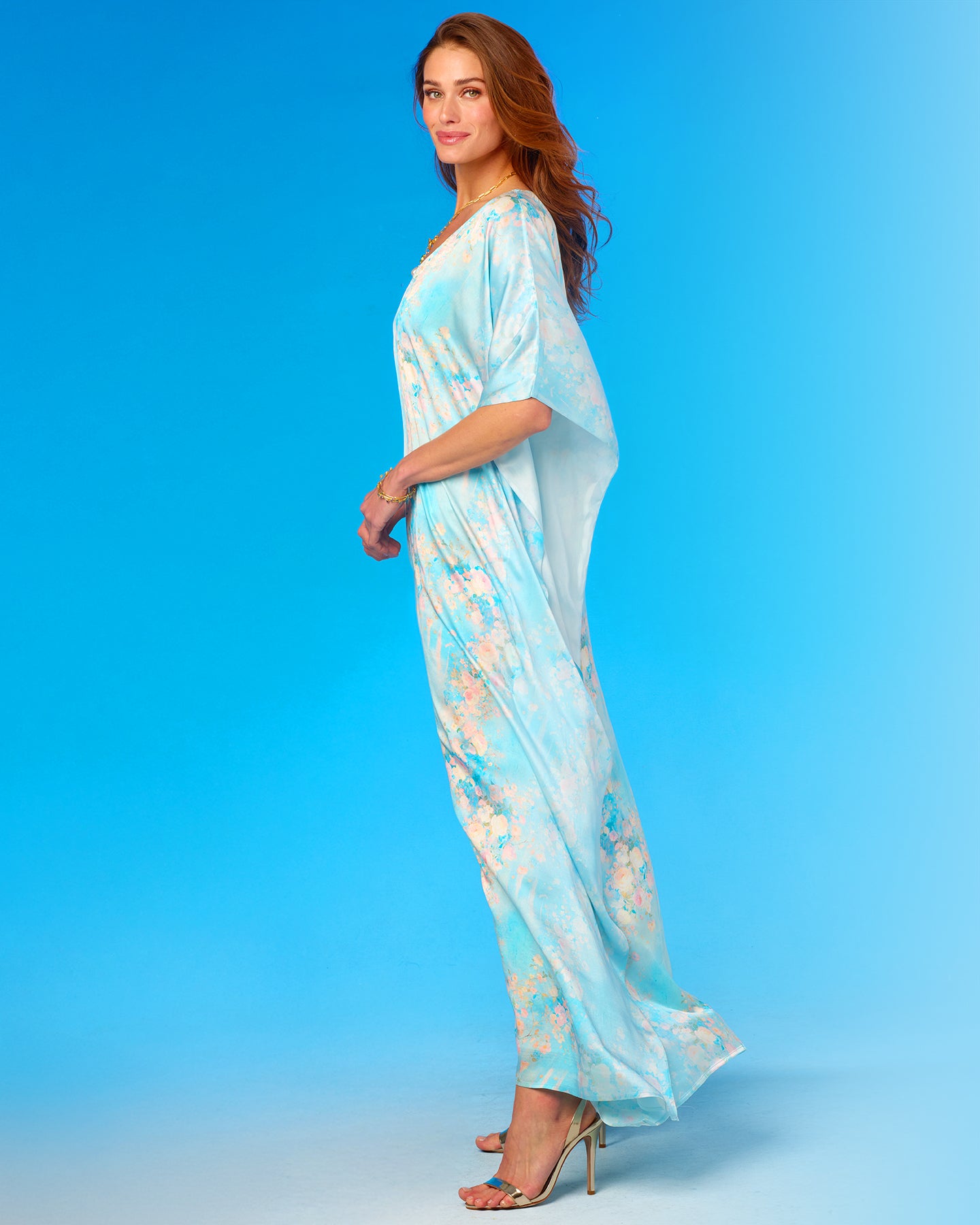 Ophelia Silk Kaftan in Impressionist Florals