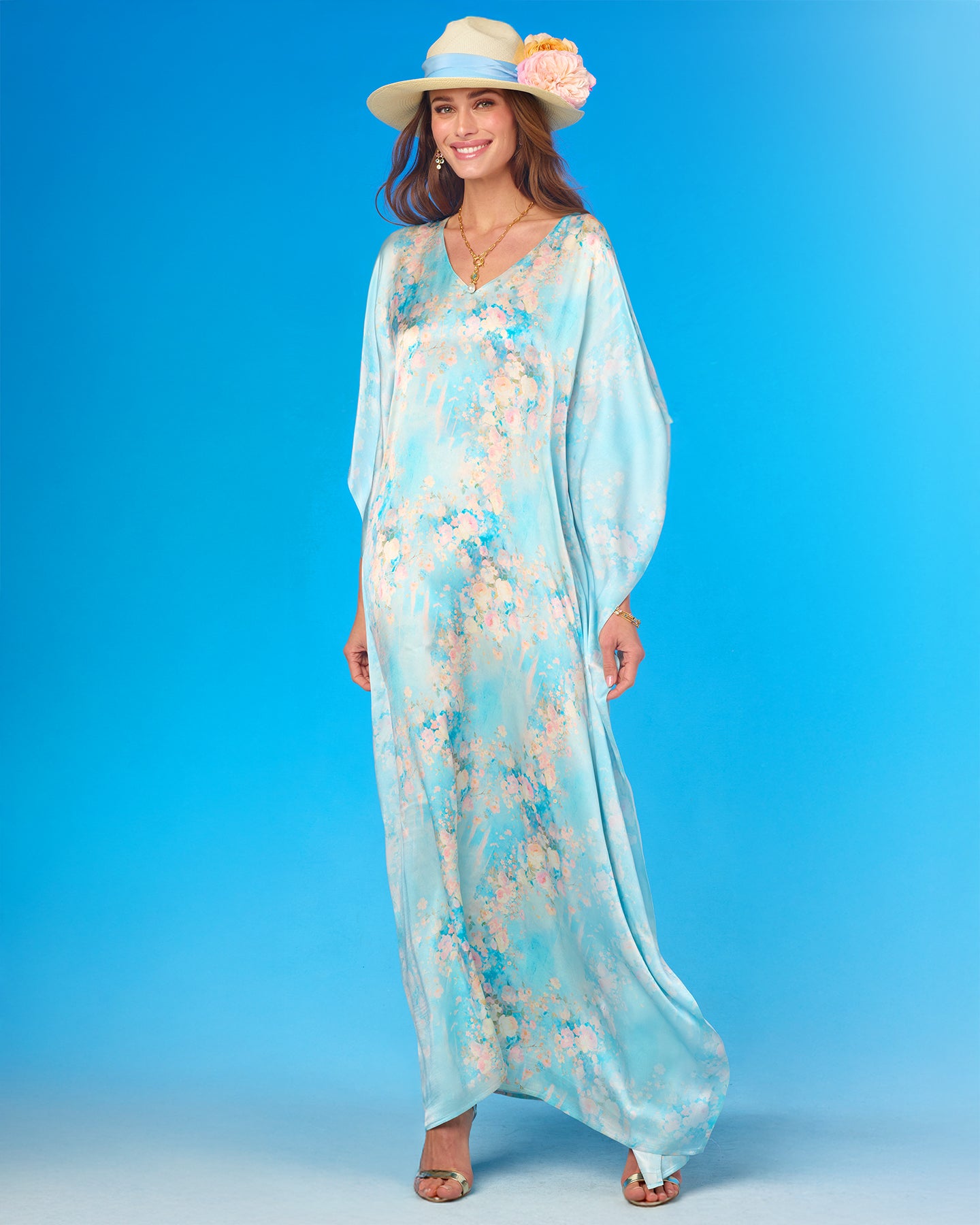 Ophelia Silk Kaftan in Impressionist Florals