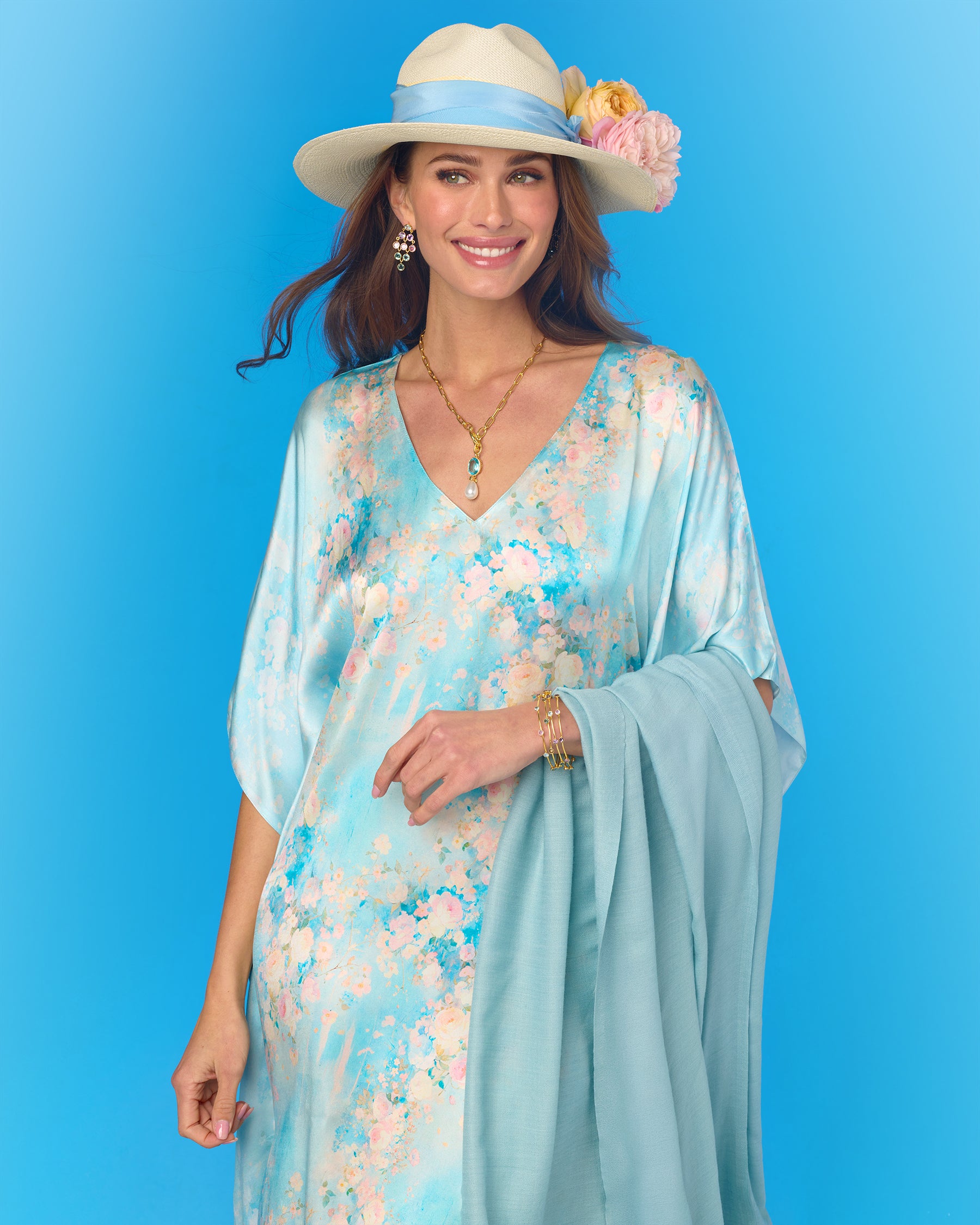 Ophelia Silk Kaftan in Impressionist Florals