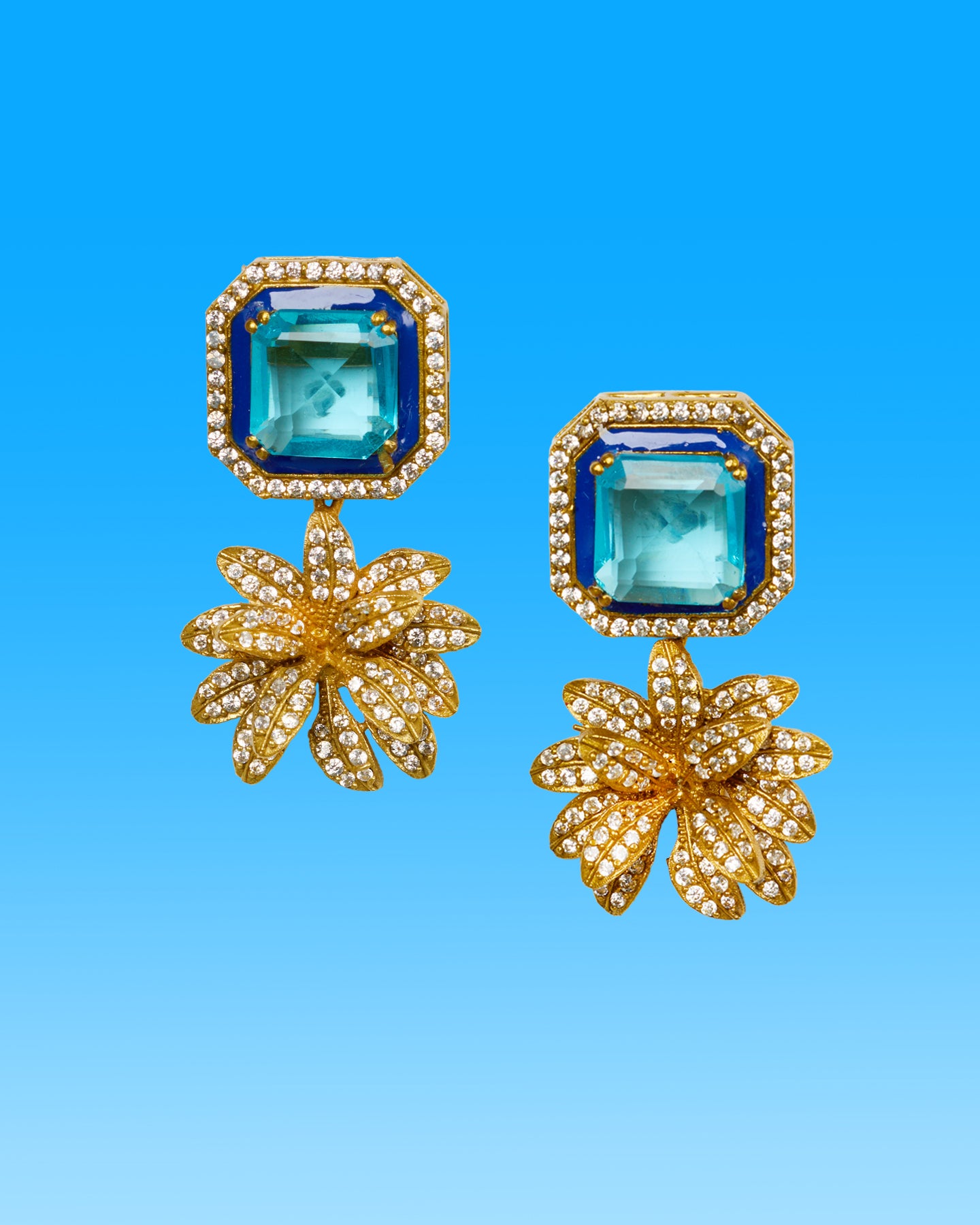 Palmira Earrings in Turquoise and Royal Blue Enamel