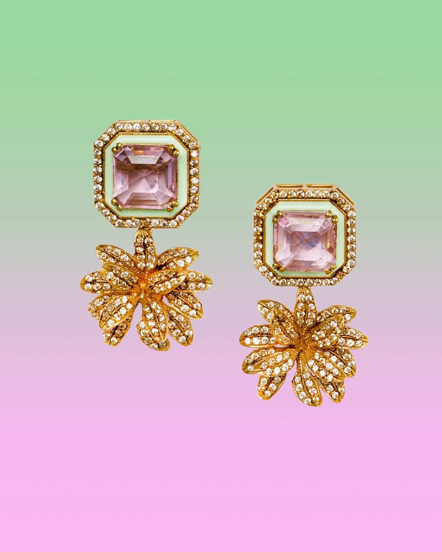 Palmira Earrings in Blush Pink and Mint Julep Enamel