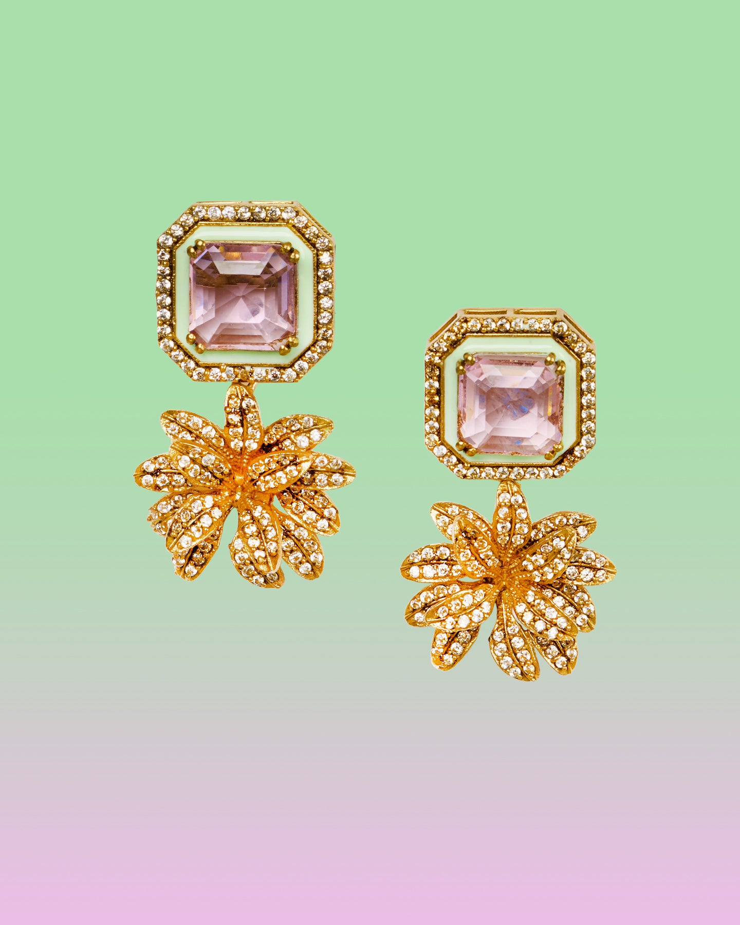 Palmira Earrings in Blush Pink and Mint Julep Enamel