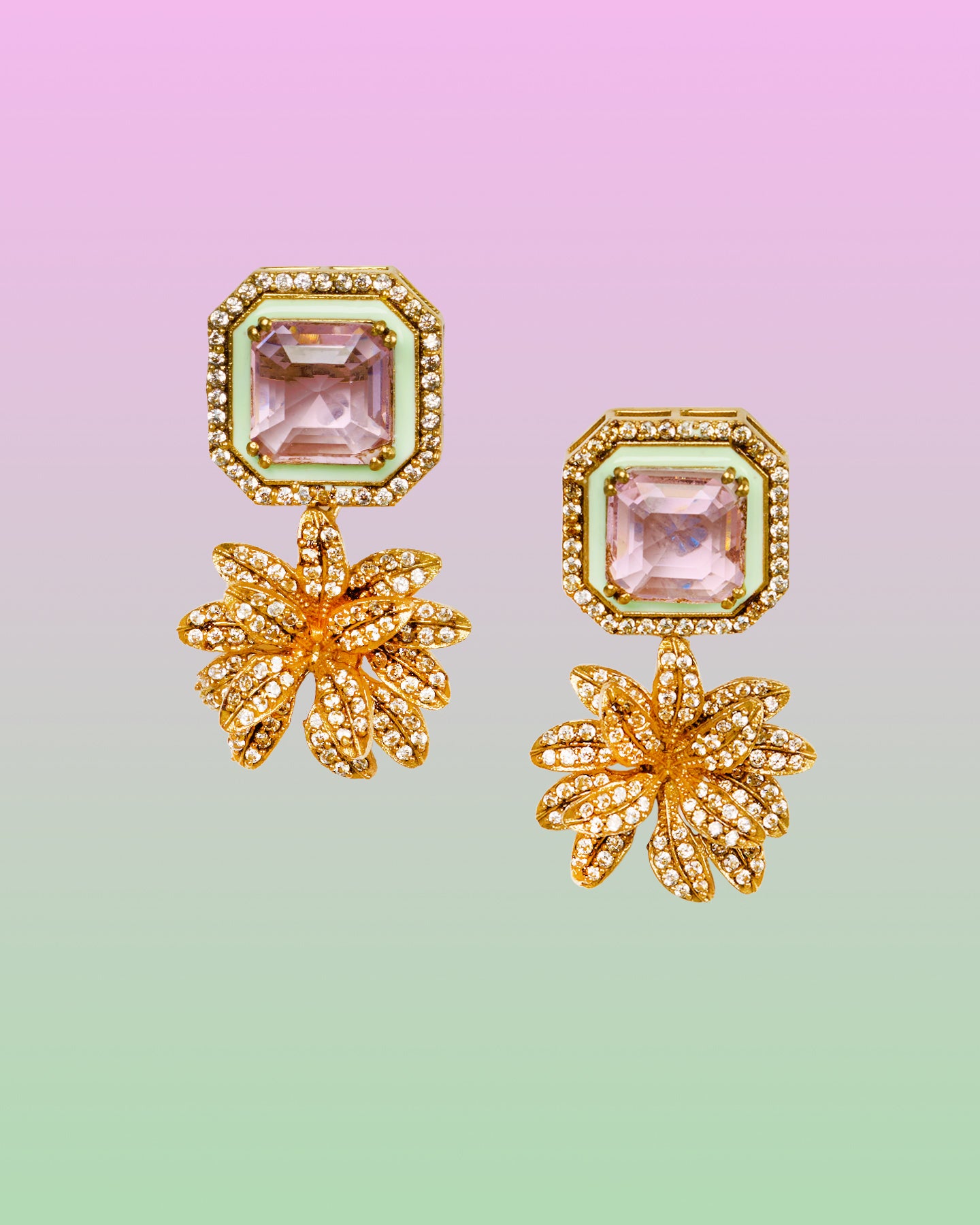 Palmira Earrings in Blush Pink and Mint Julep Enamel