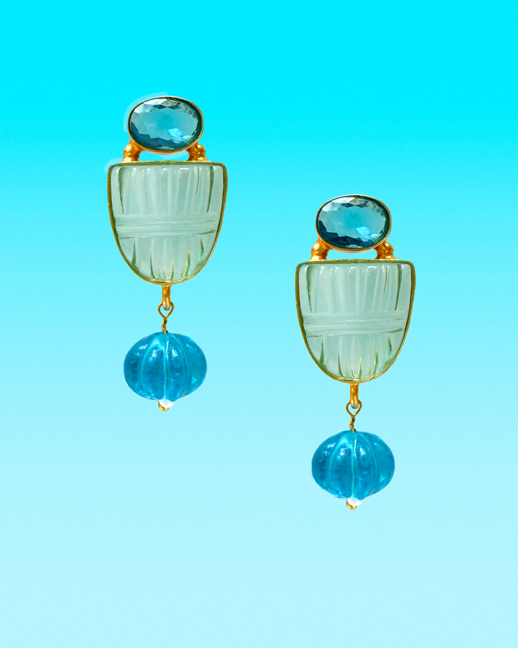 Preston Crest Earrings in Aquamarine Blues