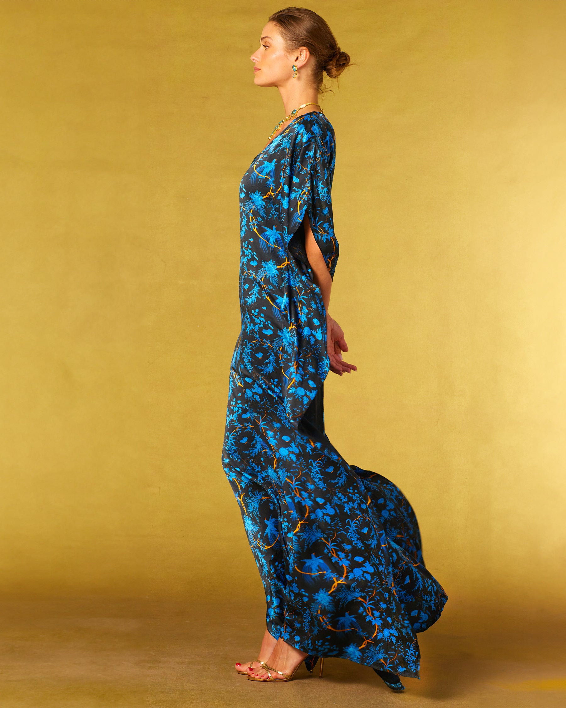 Regan Silk Kaftan in Midnight Garden