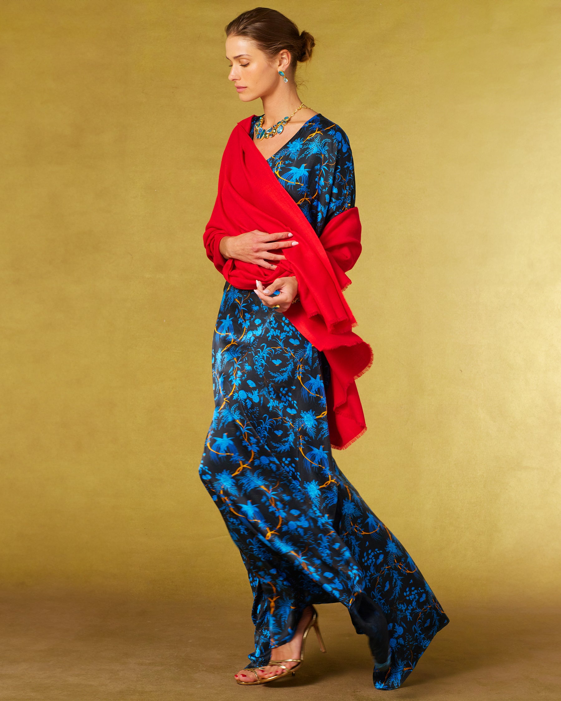 Regan Silk Kaftan in Midnight Garden