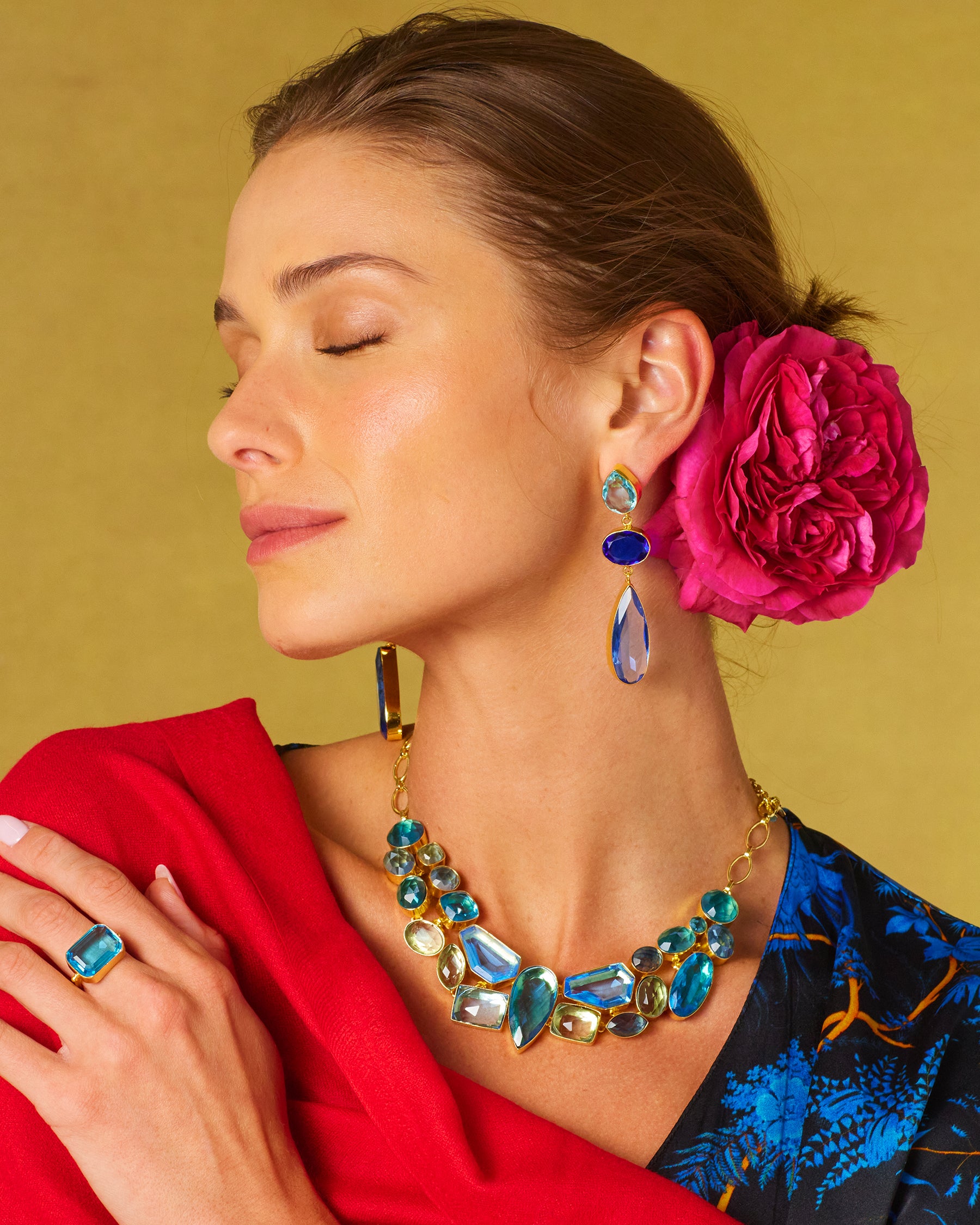 Ravenna Statement Drop Earrings in Sea Blues portrait view