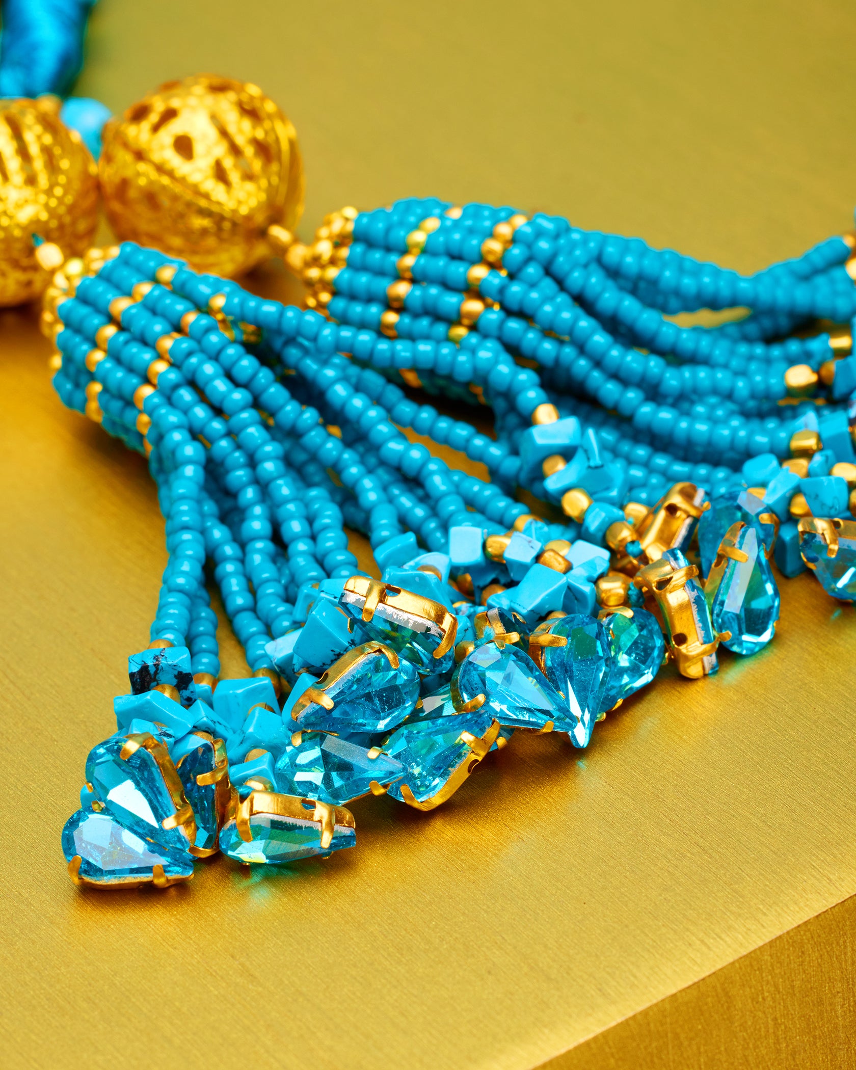 Artemis Rope Belt in Turquoise and Crystal Beading-Closeup of detail